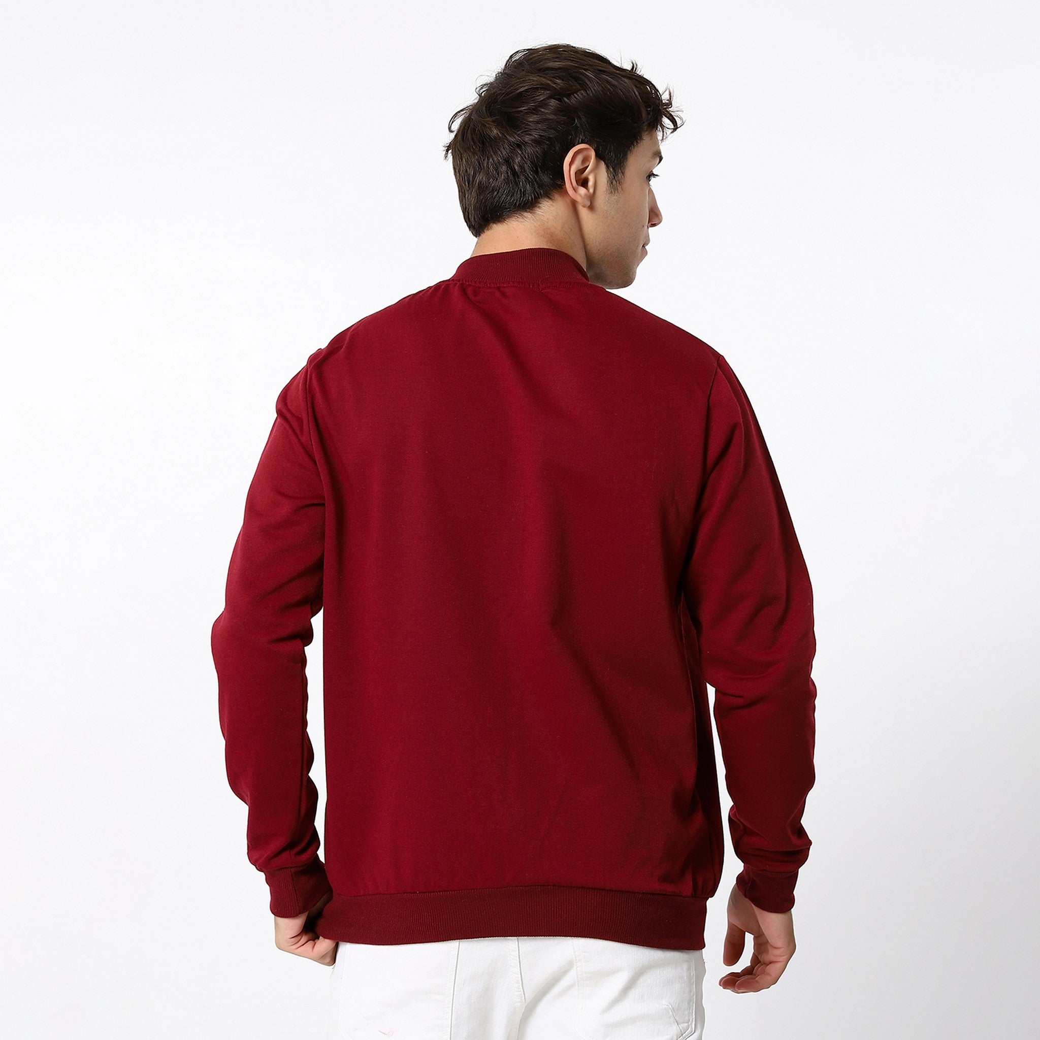 Wine Red Plain With Decorated Padge Sweatshirt