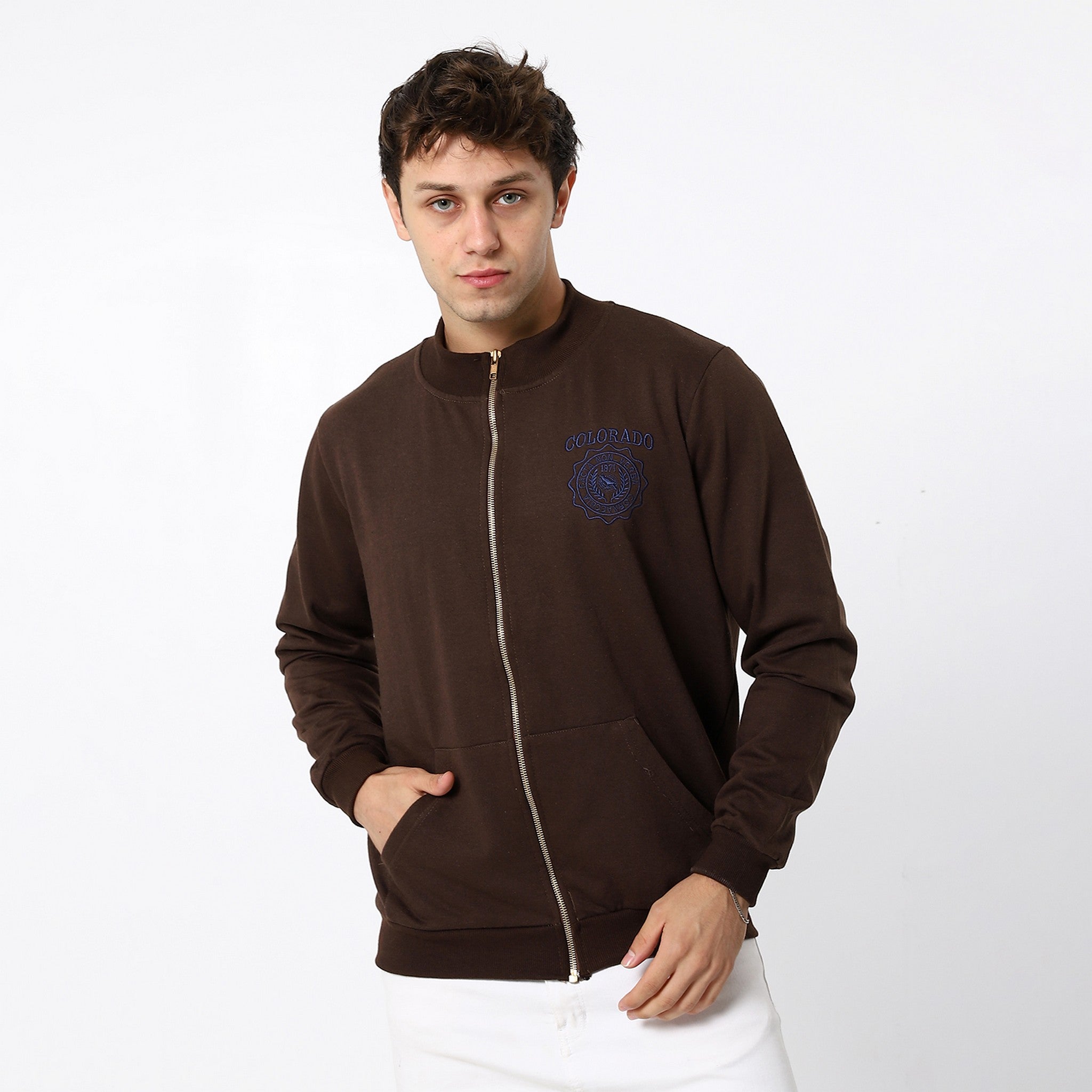 Chocolate Brown Plain With Decorated Padge Sweatshirt