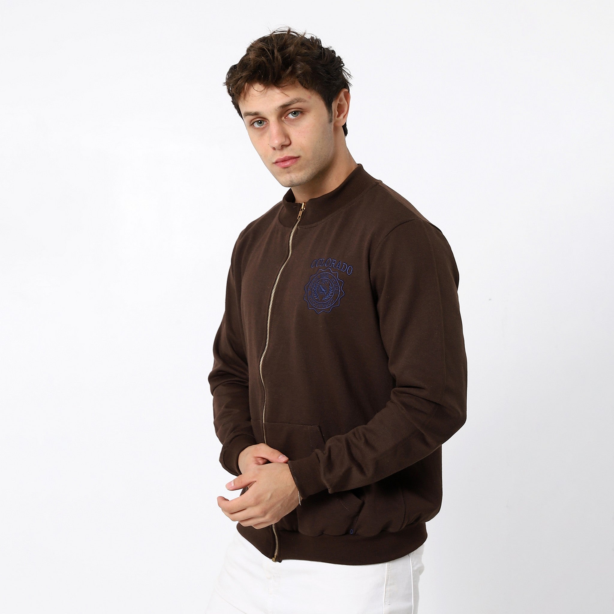 Chocolate Brown Plain With Decorated Padge Sweatshirt