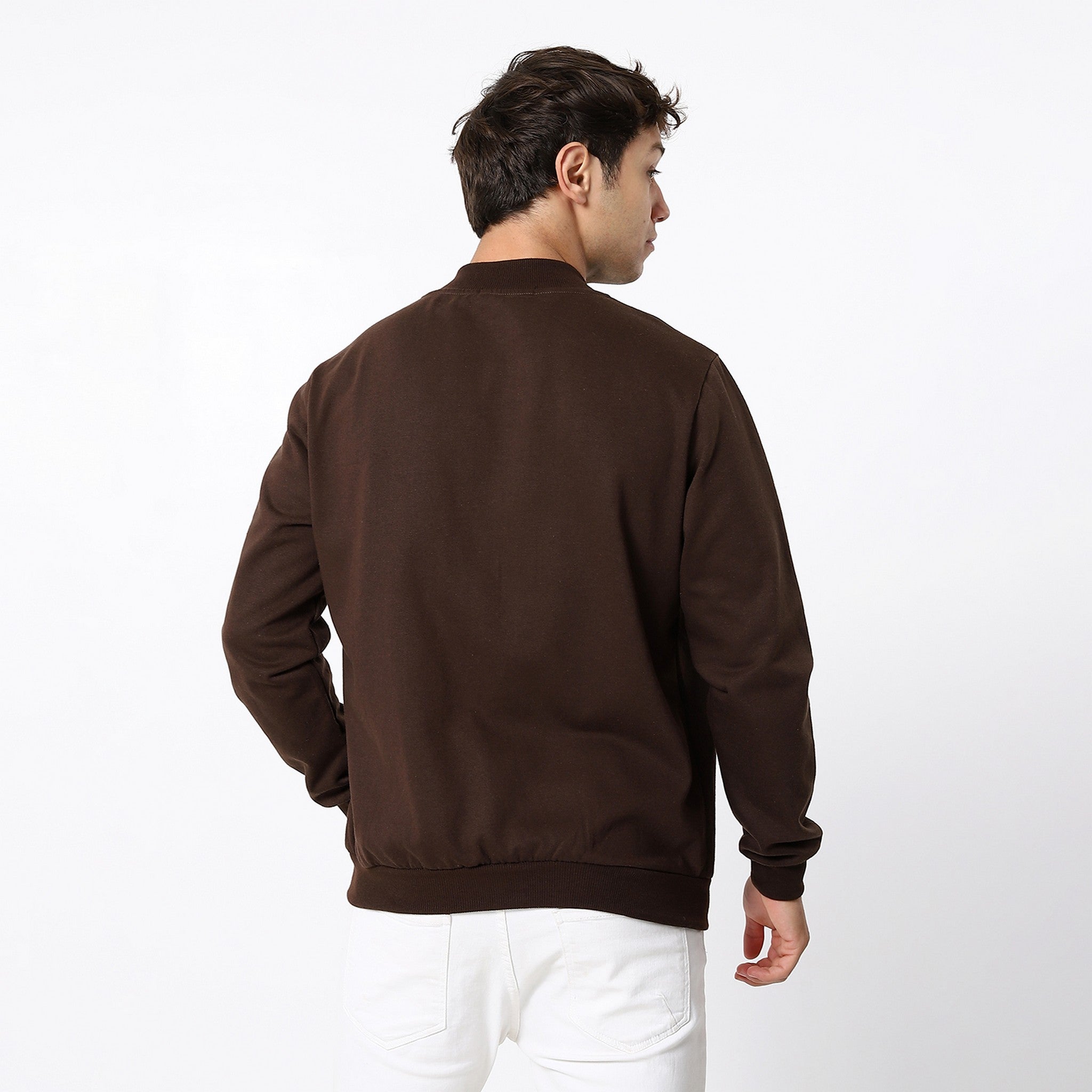 Chocolate Brown Plain With Decorated Padge Sweatshirt