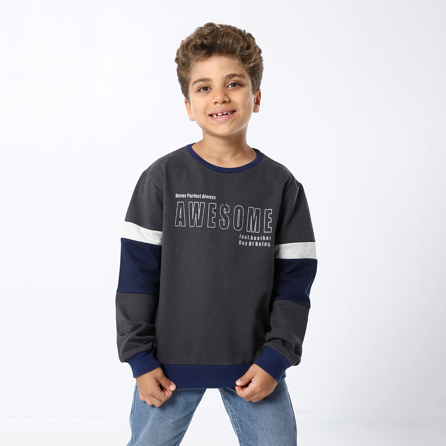 Boys Awesome Print Dark Grey Sweatshirt