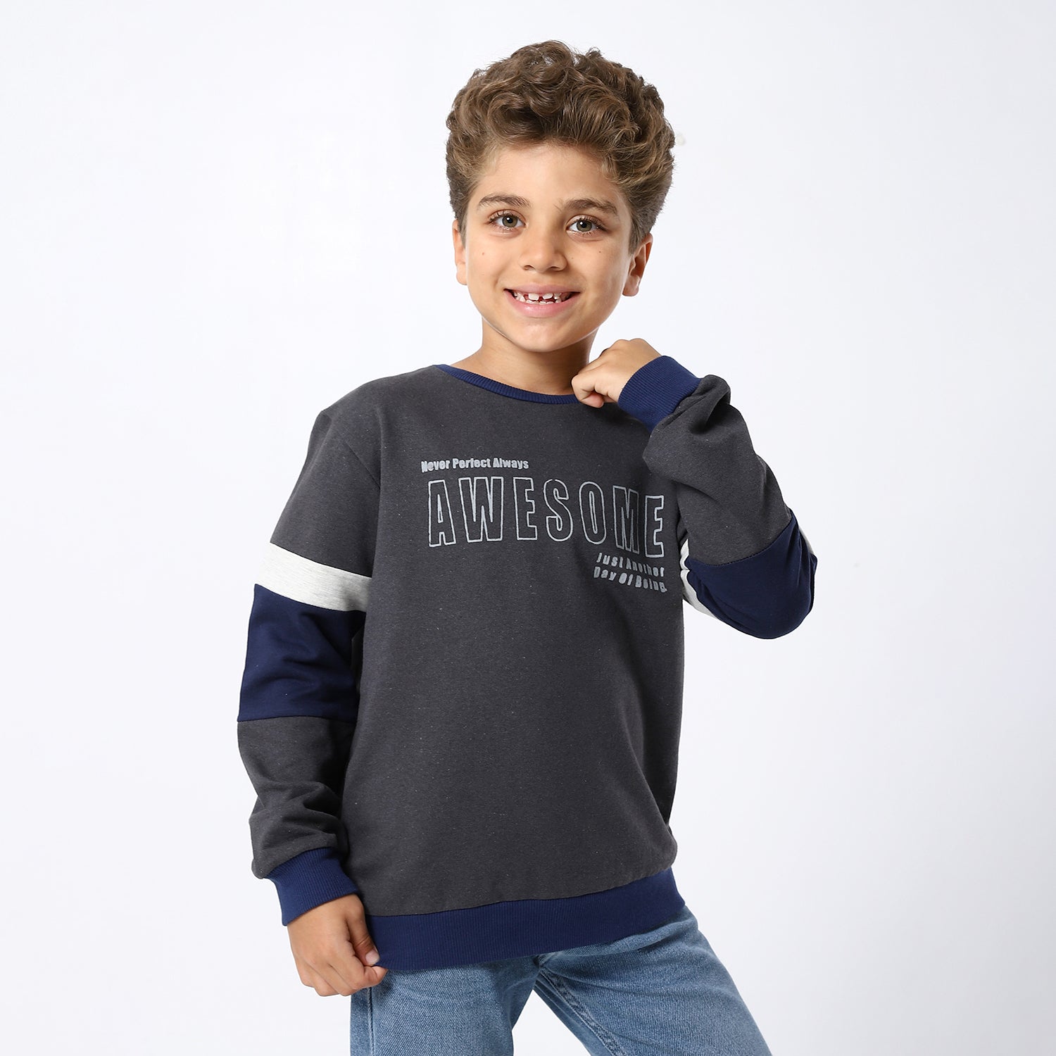 Boys Awesome Print Dark Grey Sweatshirt