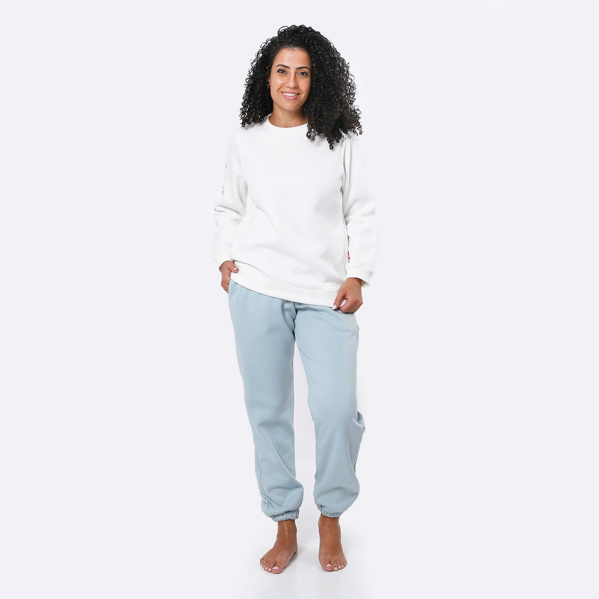 Plain White & Pale Sky Blue Pajama Set