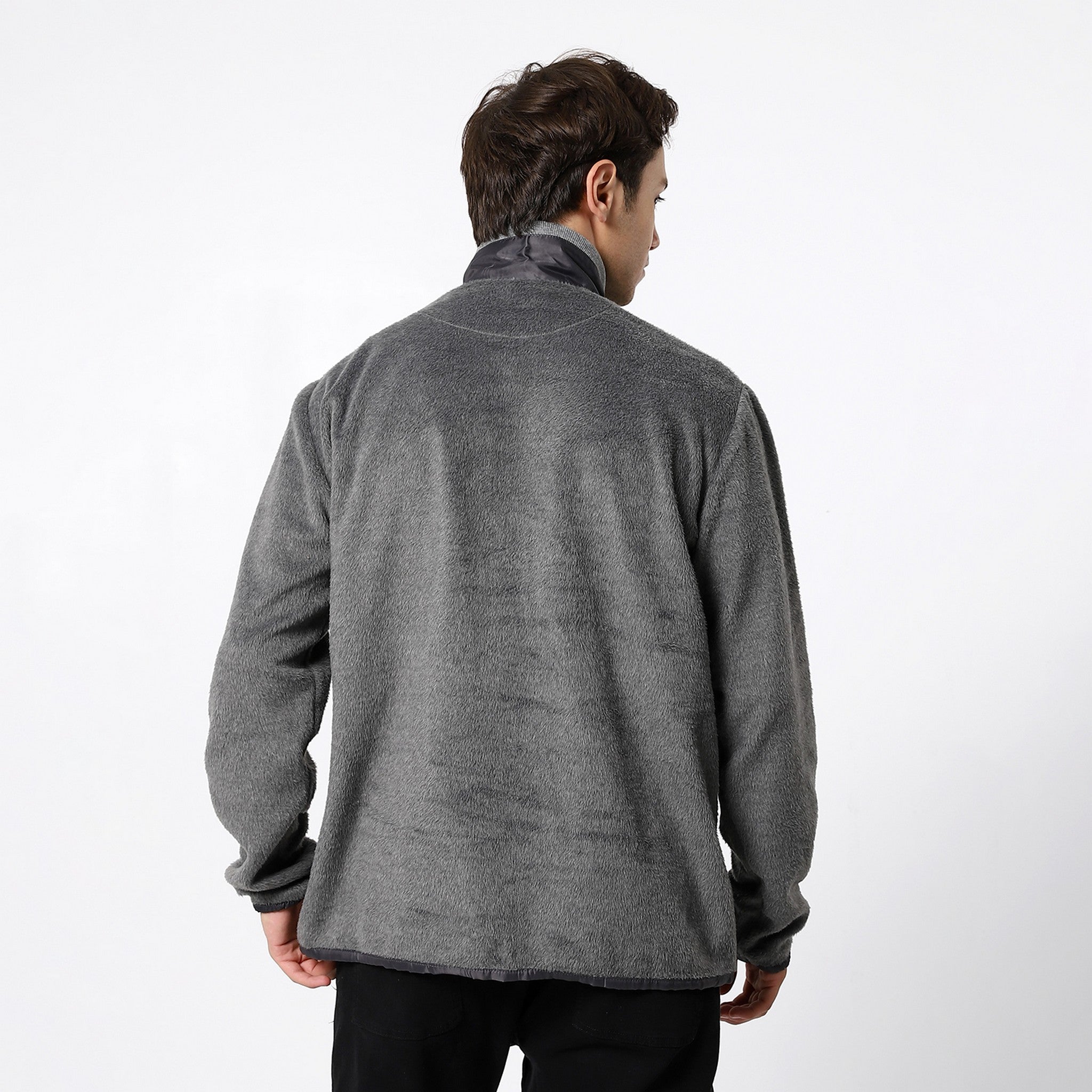 Plain Fur Fossil Grey Zipped Jacket