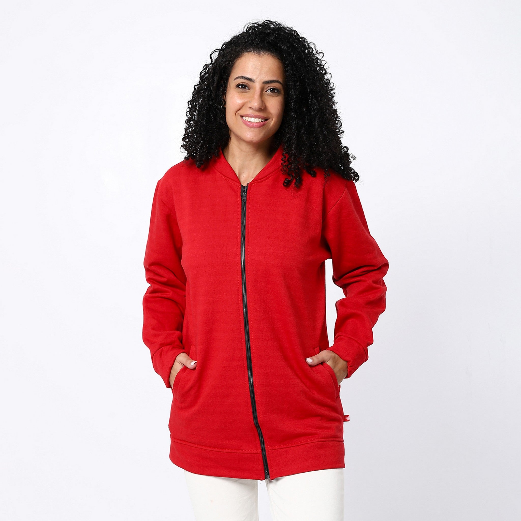 Candy Red Zipped Long Sweatshirt