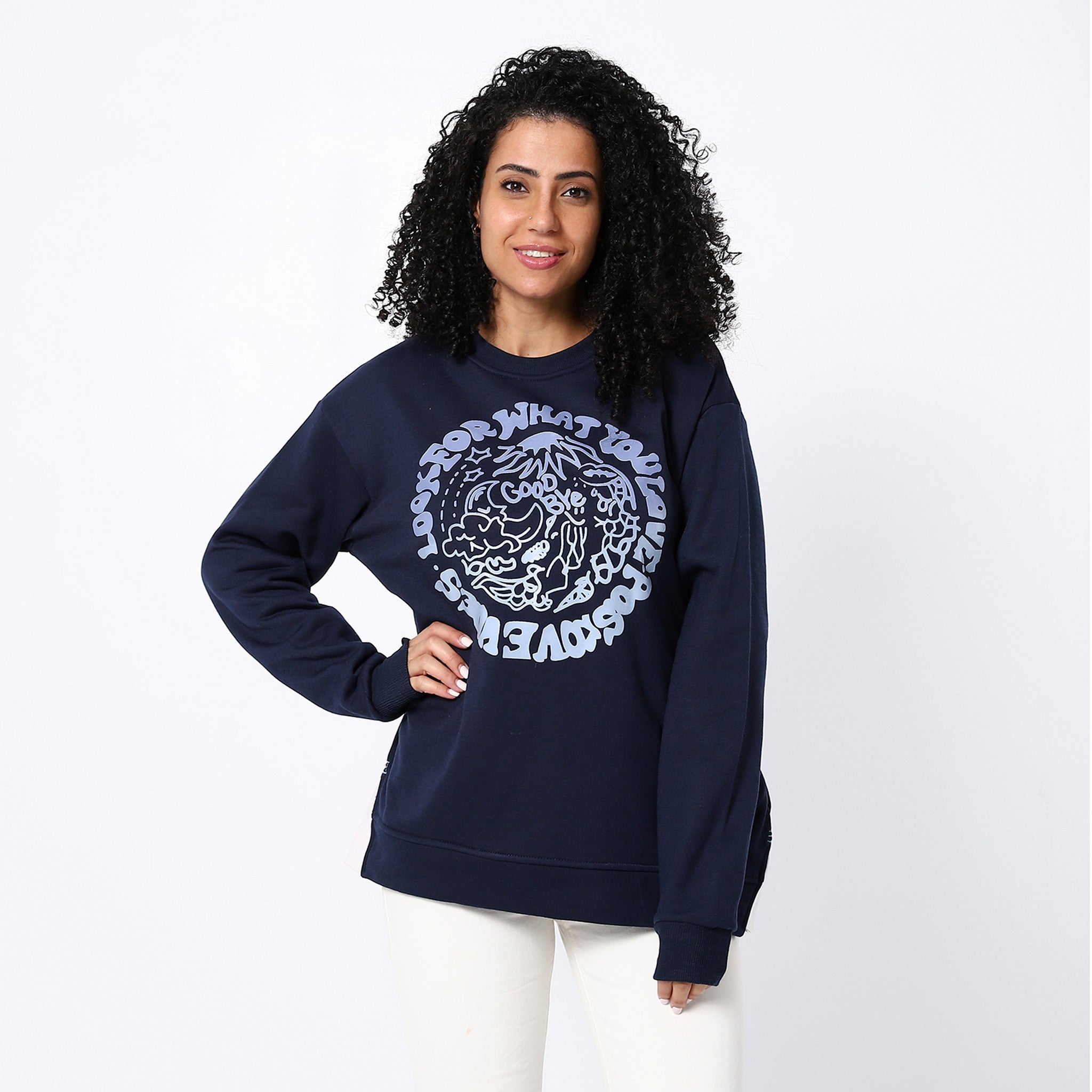 Printed Comfy Navy Blue Sweatshirt