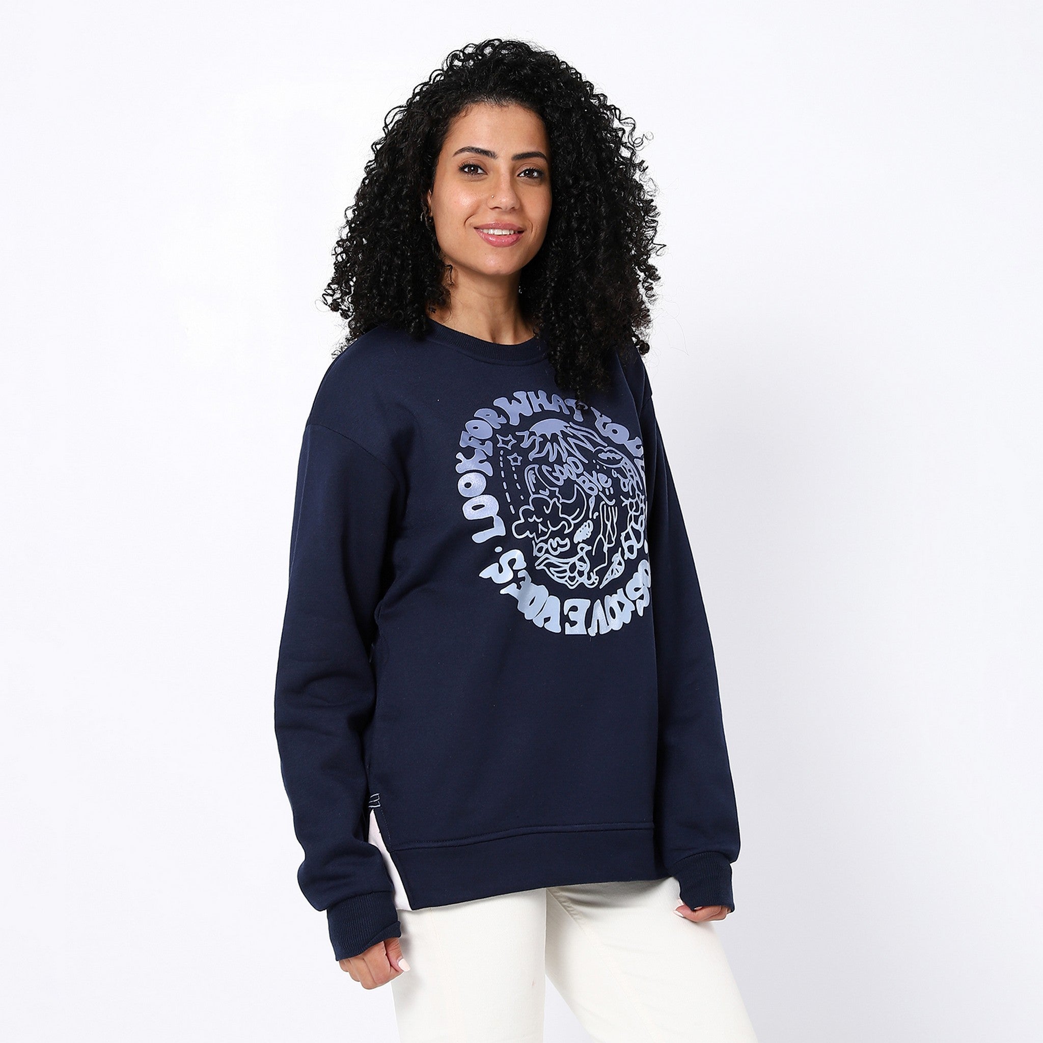 Printed Comfy Navy Blue Sweatshirt