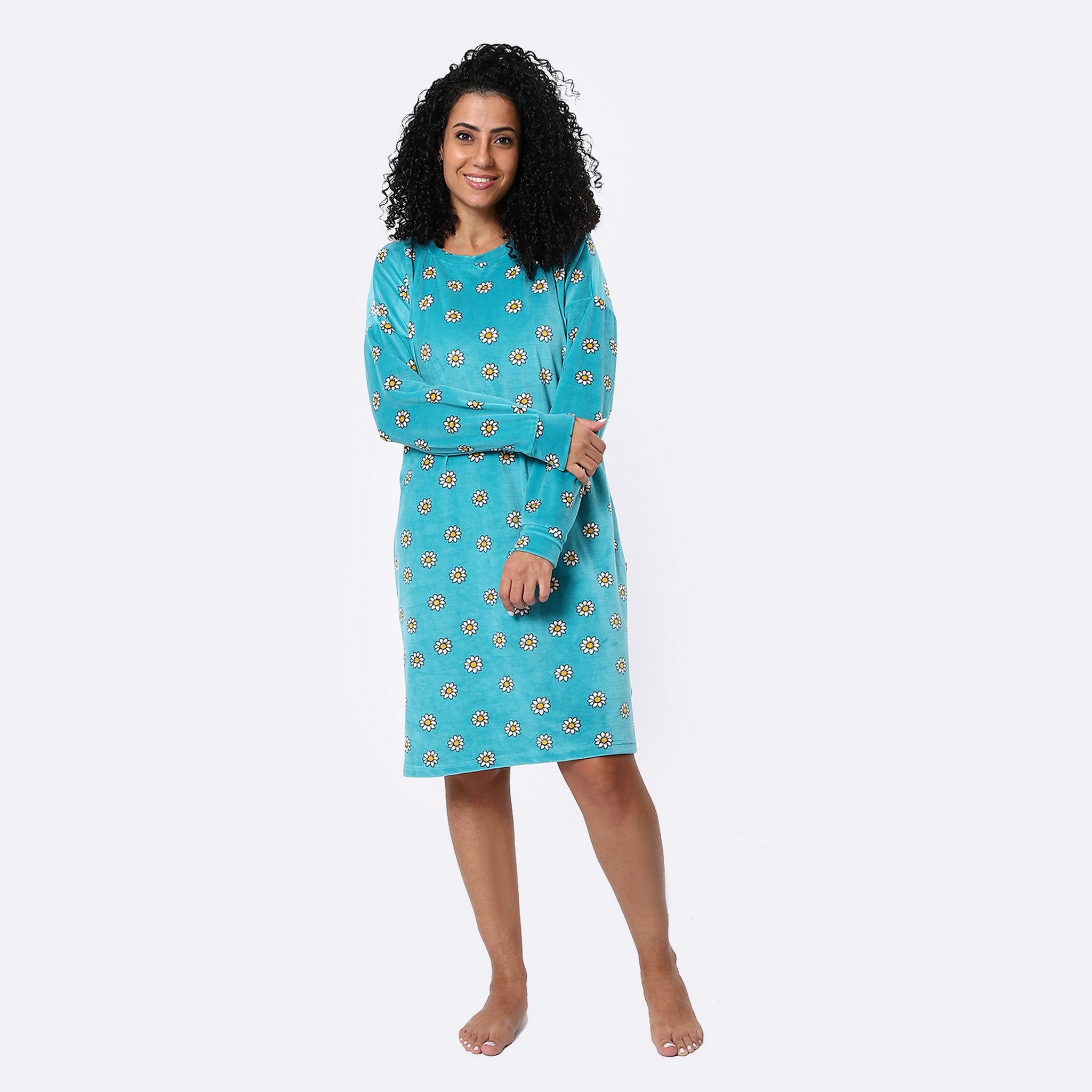 Teal Green Self Printed Sleepshirt