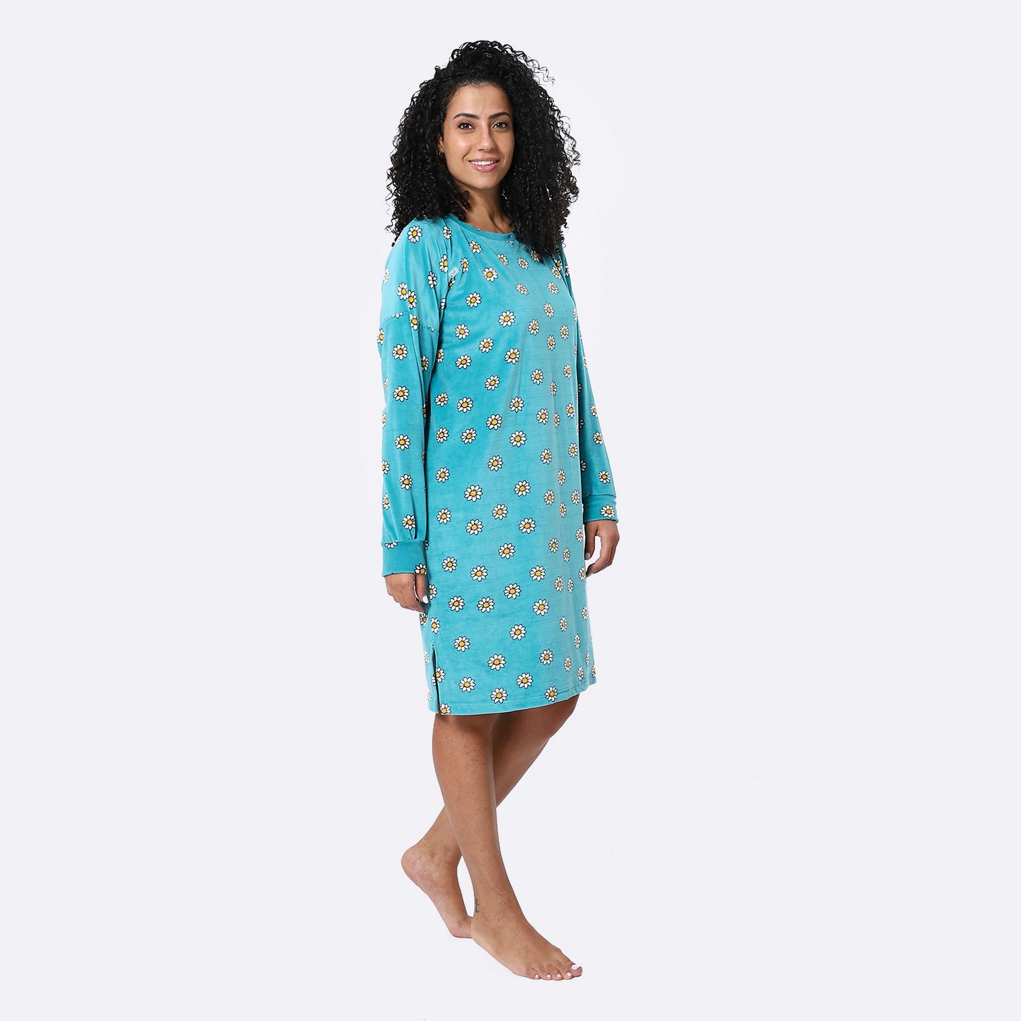 Teal Green Self Printed Sleepshirt