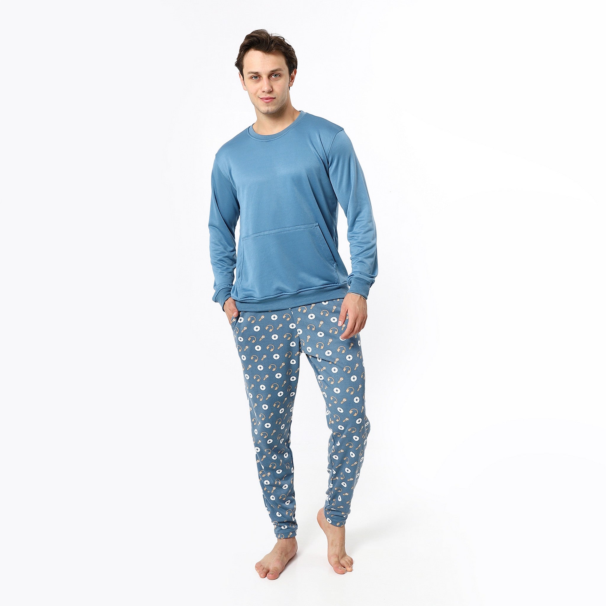 Steel Blue Multi-Patterned Pajama Set