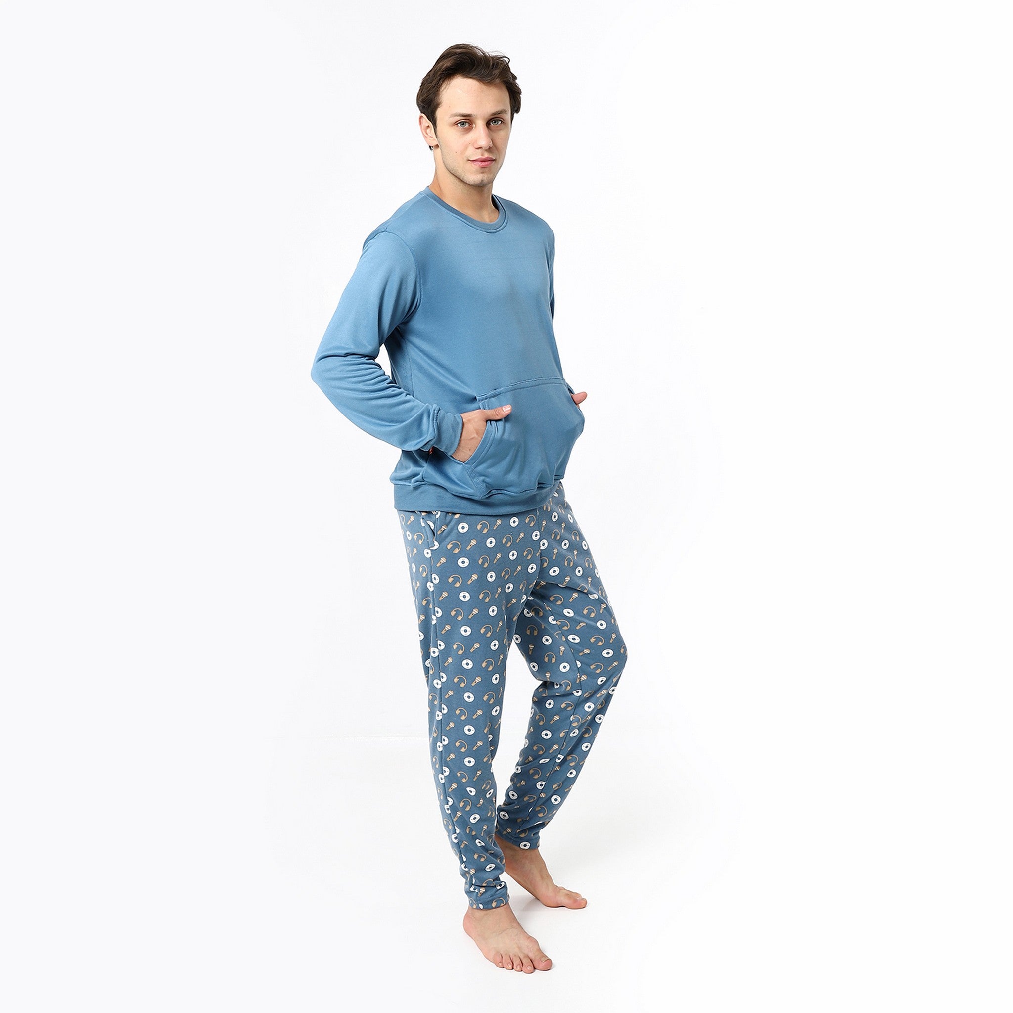 Steel Blue Multi-Patterned Pajama Set