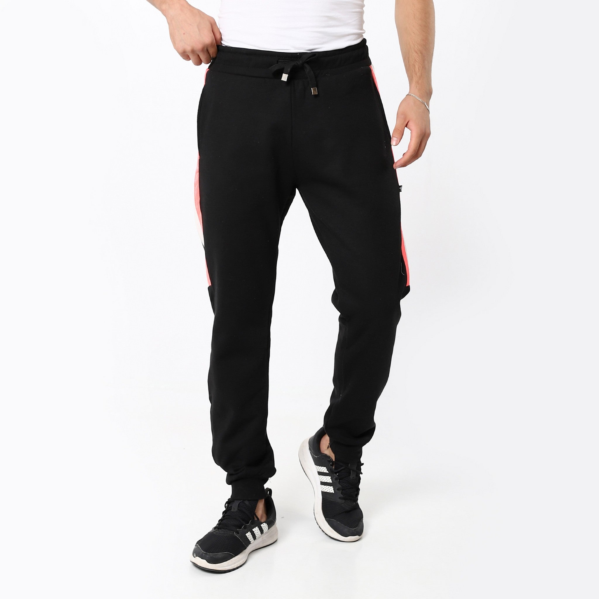 Active Black Joggers With Touch Of White & Peach