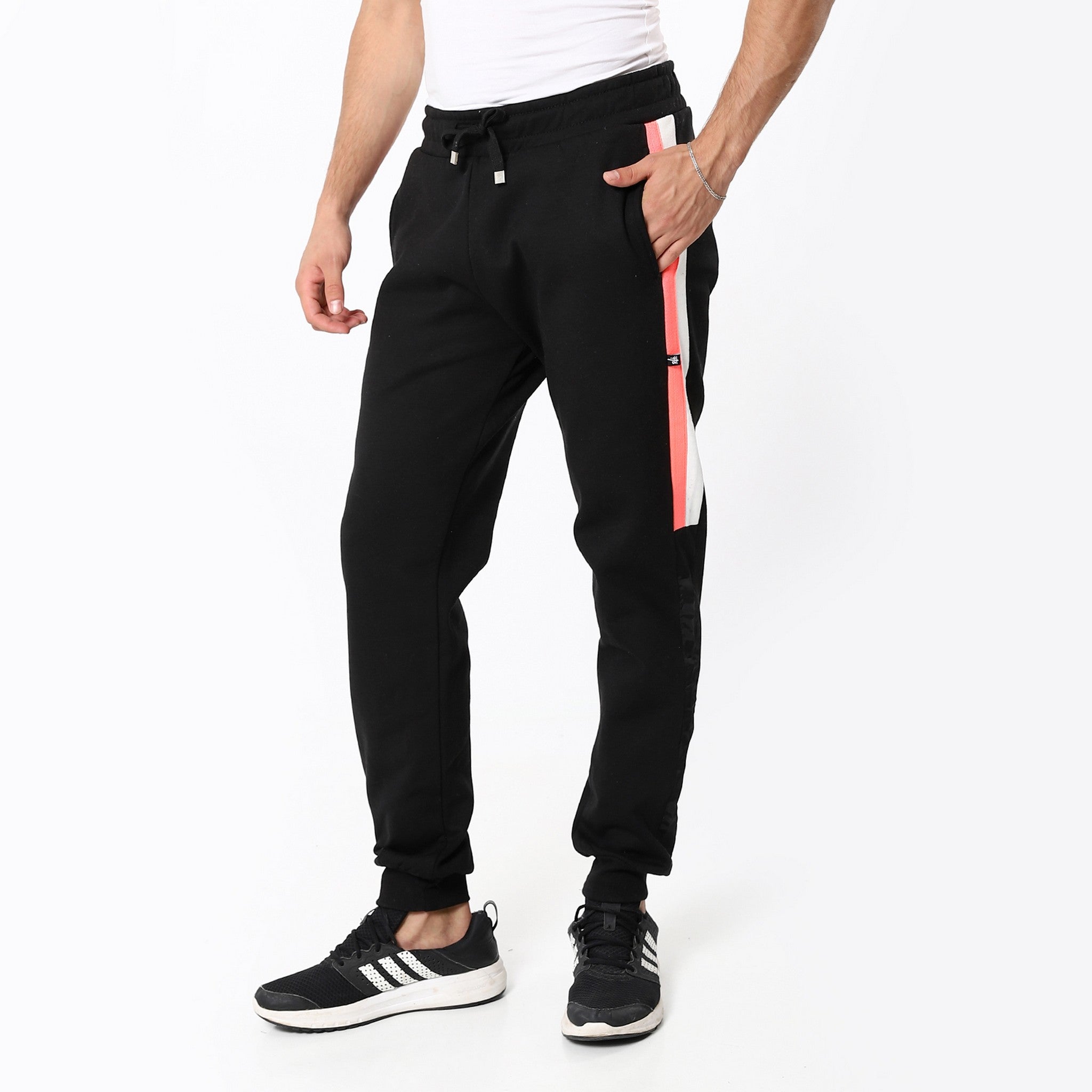 Active Black Joggers With Touch Of White & Peach