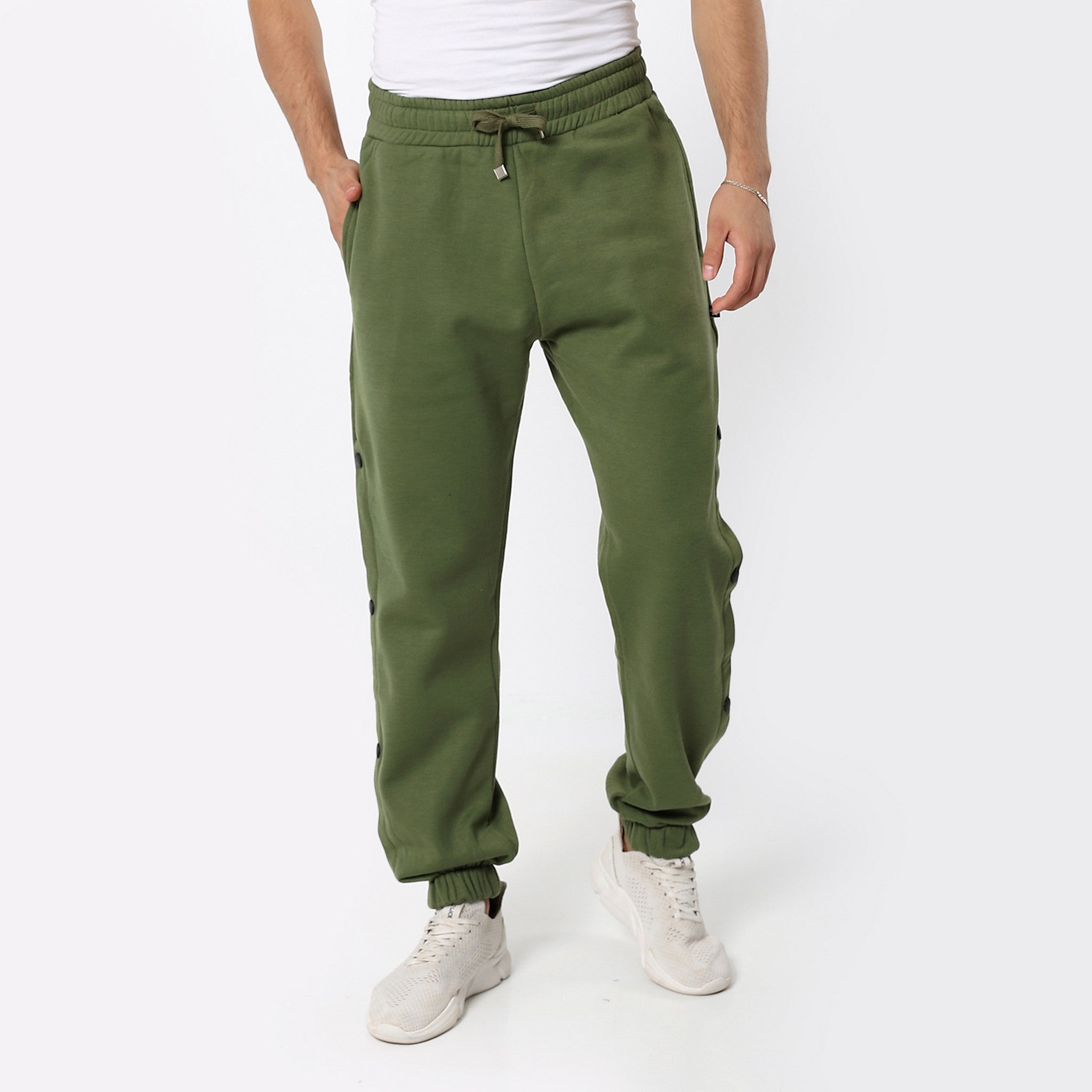 Army Green Trackpants With Sided Decorated Studs