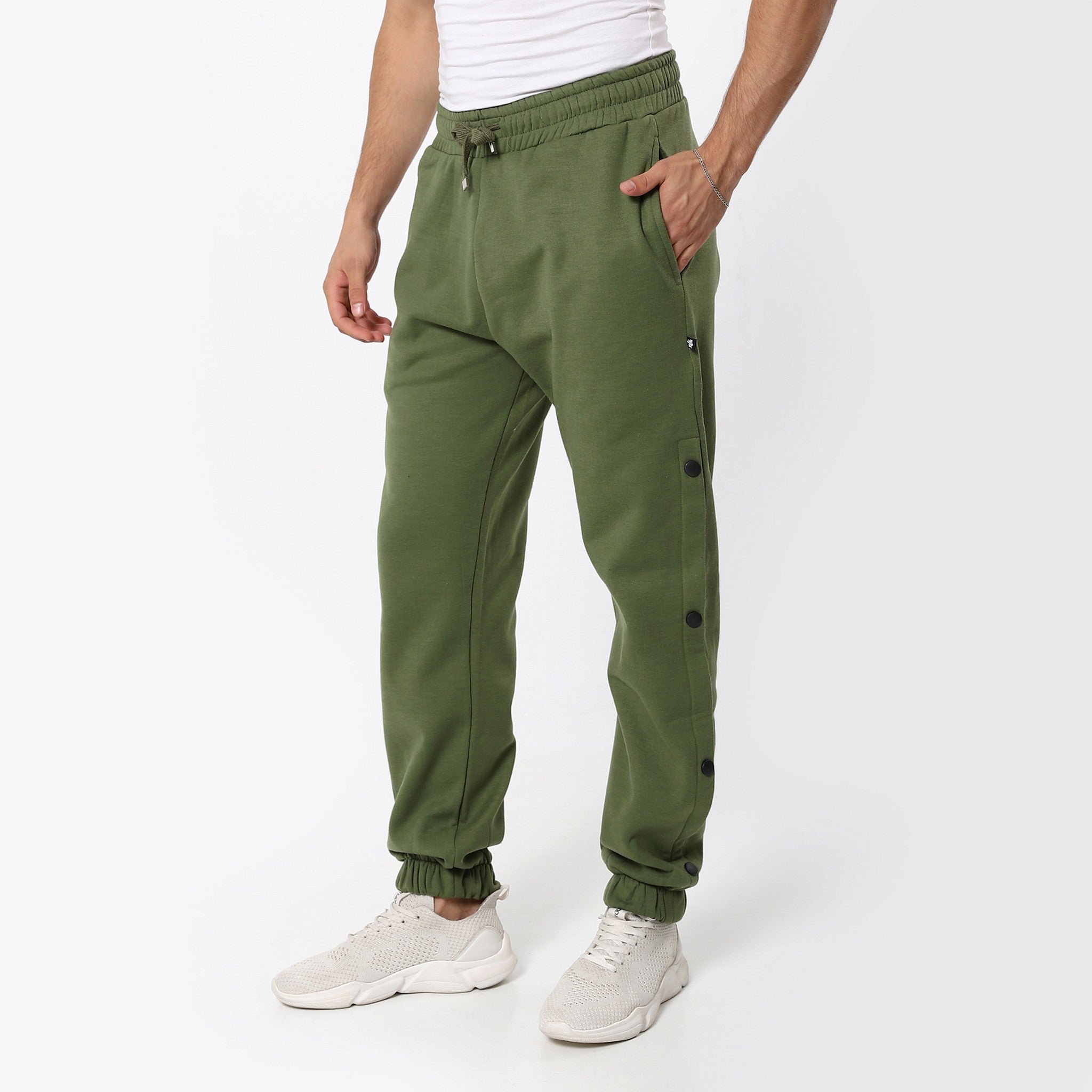 Army Green Trackpants With Sided Decorated Studs