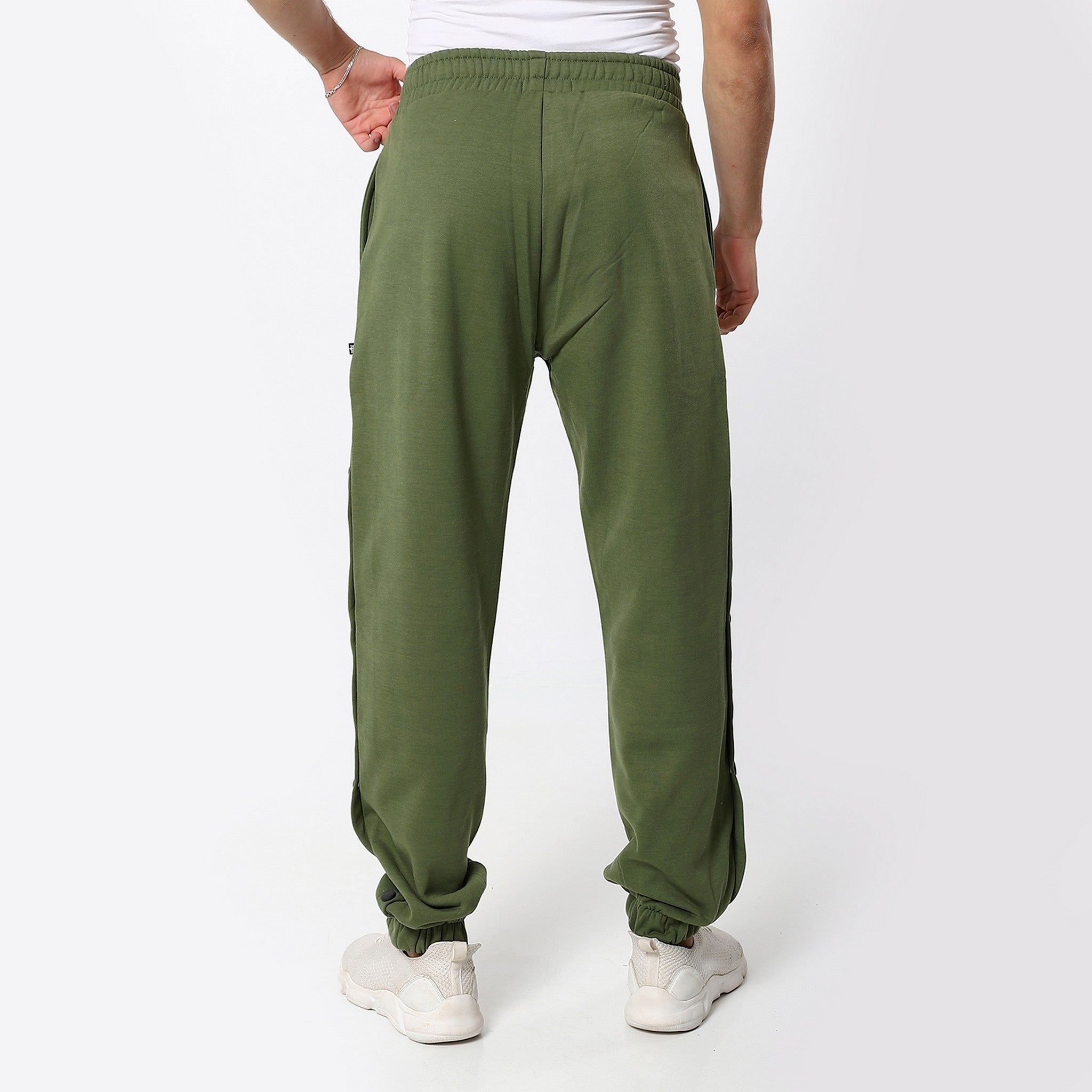 Army Green Trackpants With Sided Decorated Studs