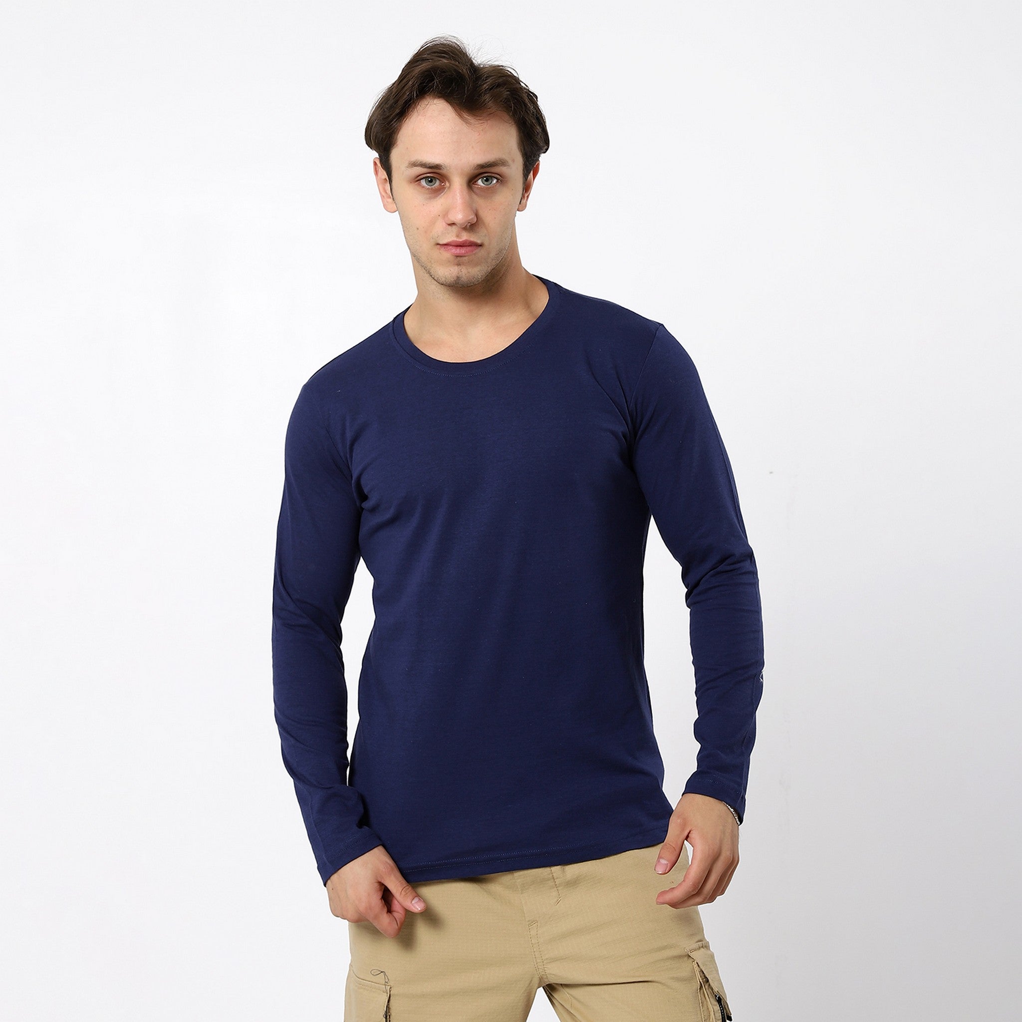 Wide Round Navy Blue Basic Tees