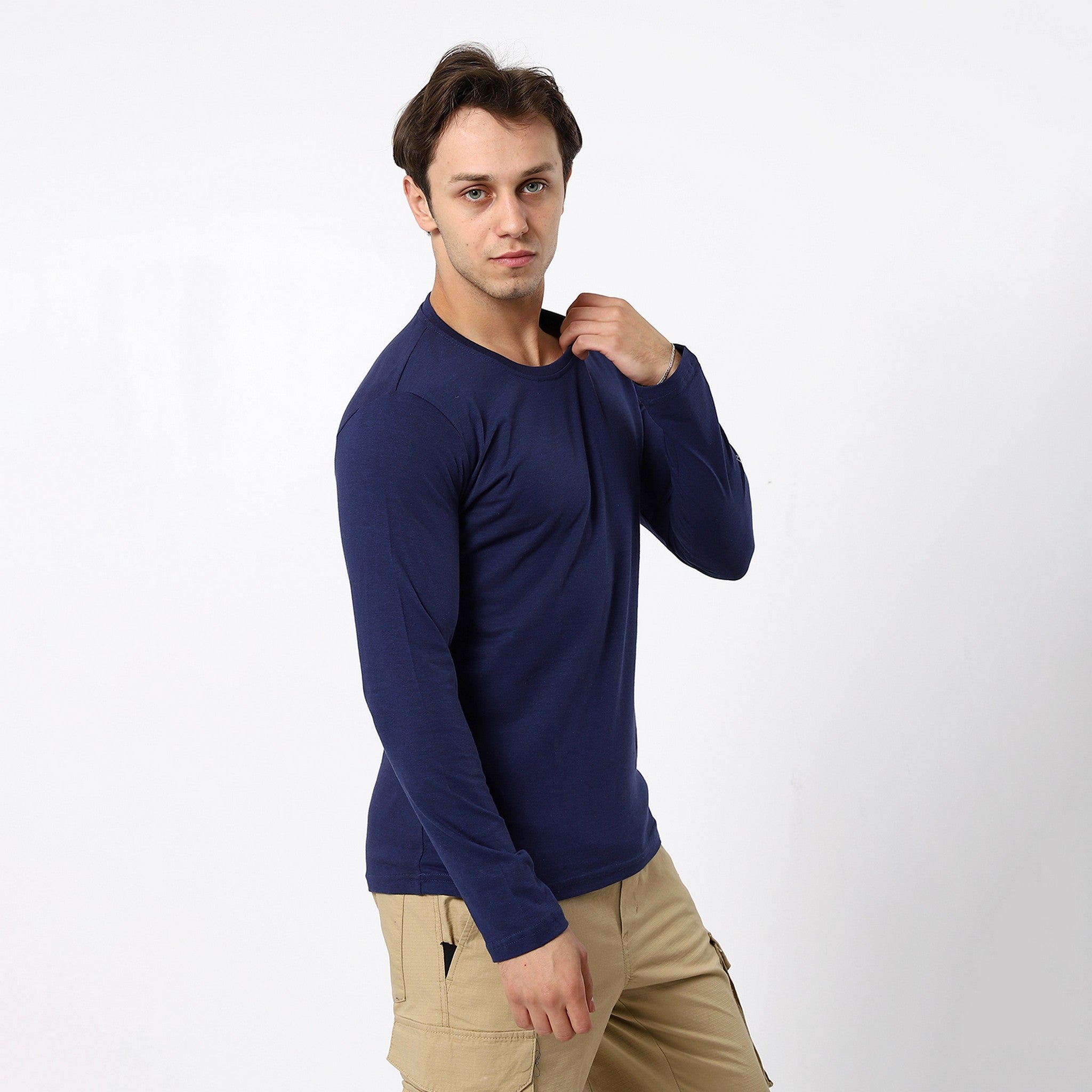 Wide Round Navy Blue Basic Tees