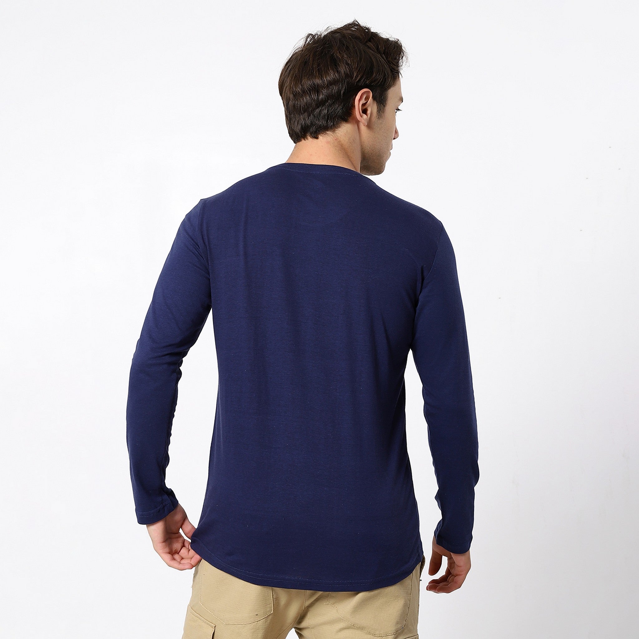 Wide Round Navy Blue Basic Tees