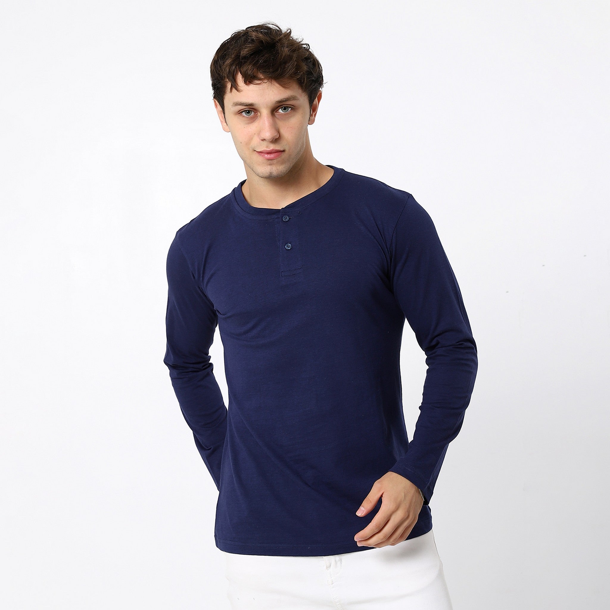 Basic Plain Seasonal Navy Blue T-shirt