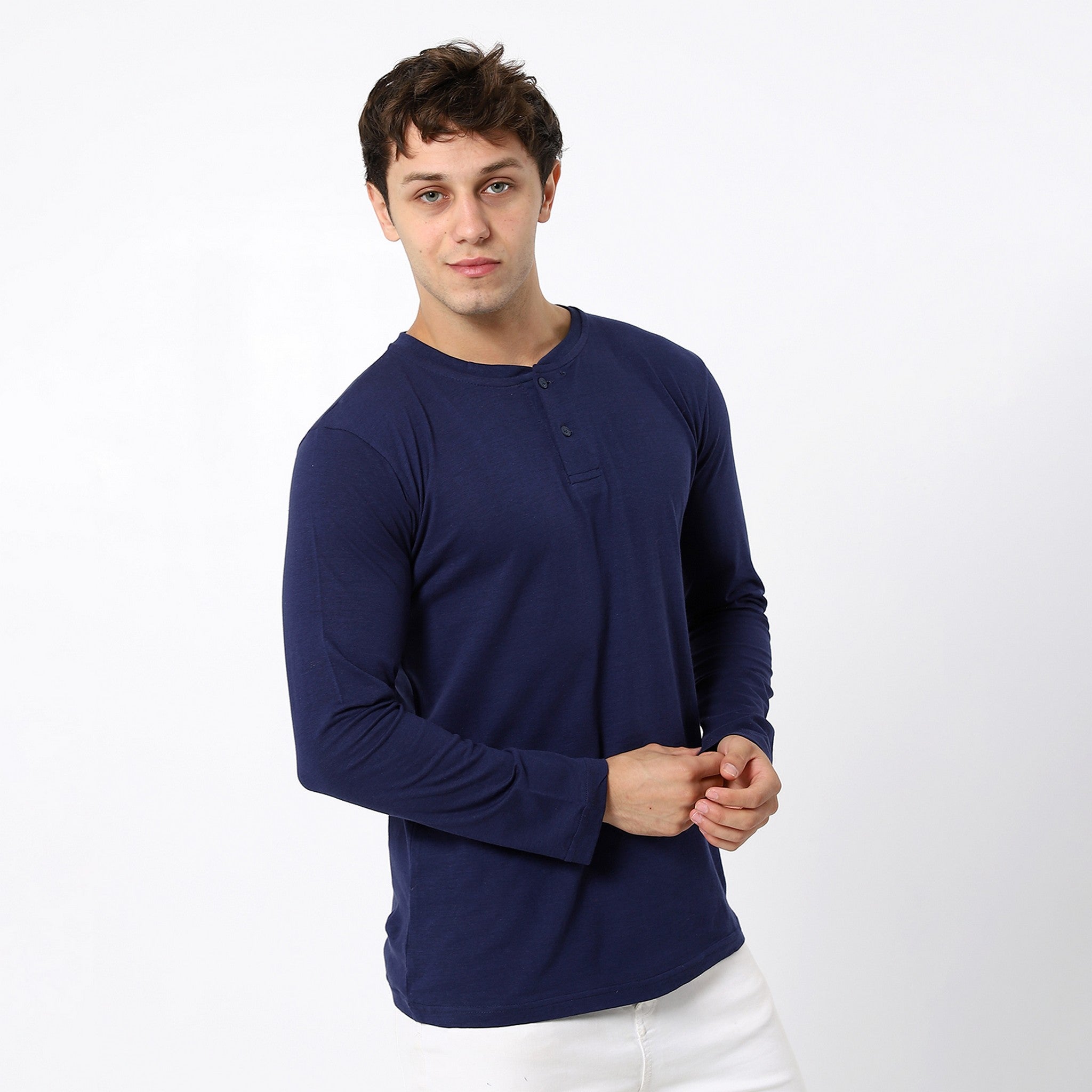 Basic Plain Seasonal Navy Blue T-shirt