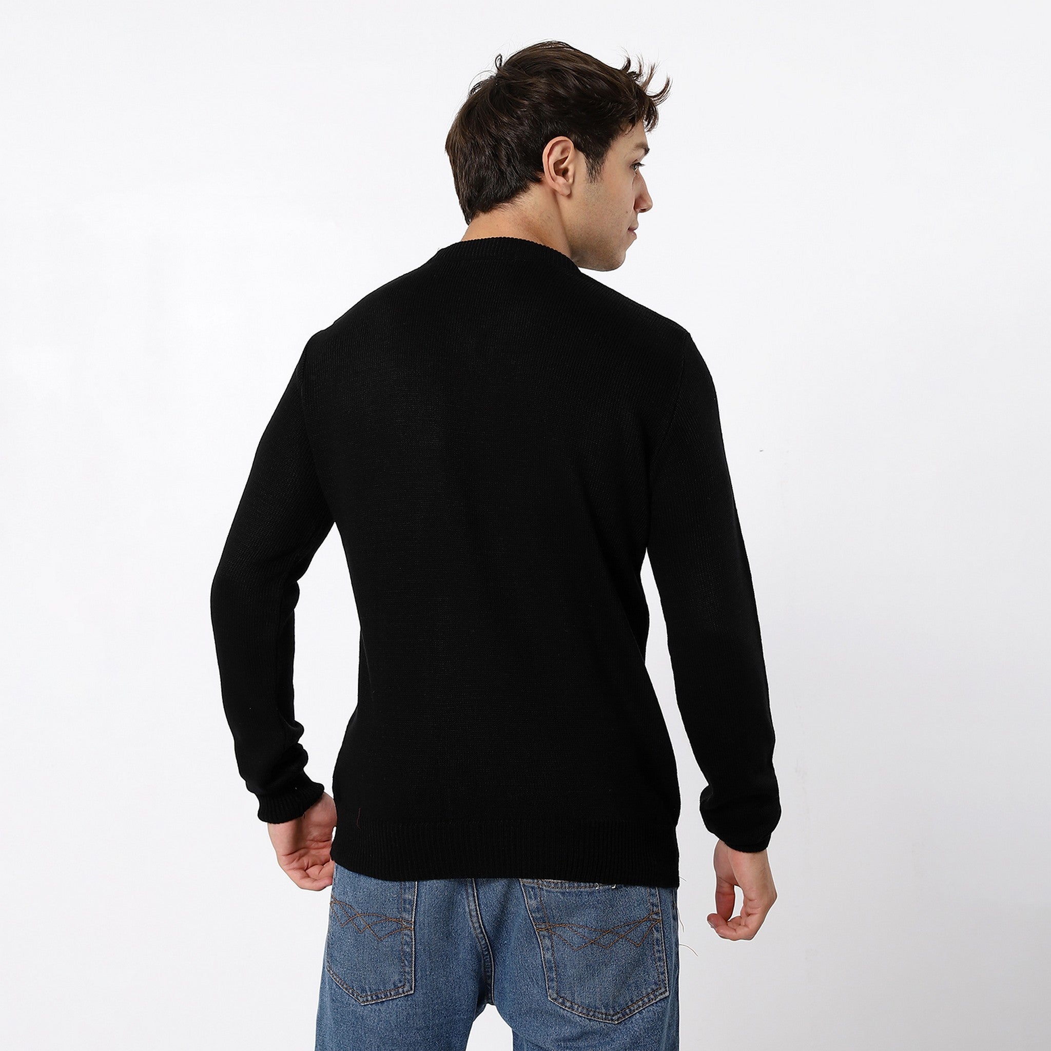 V-Neck Plain Basic Black Pullover