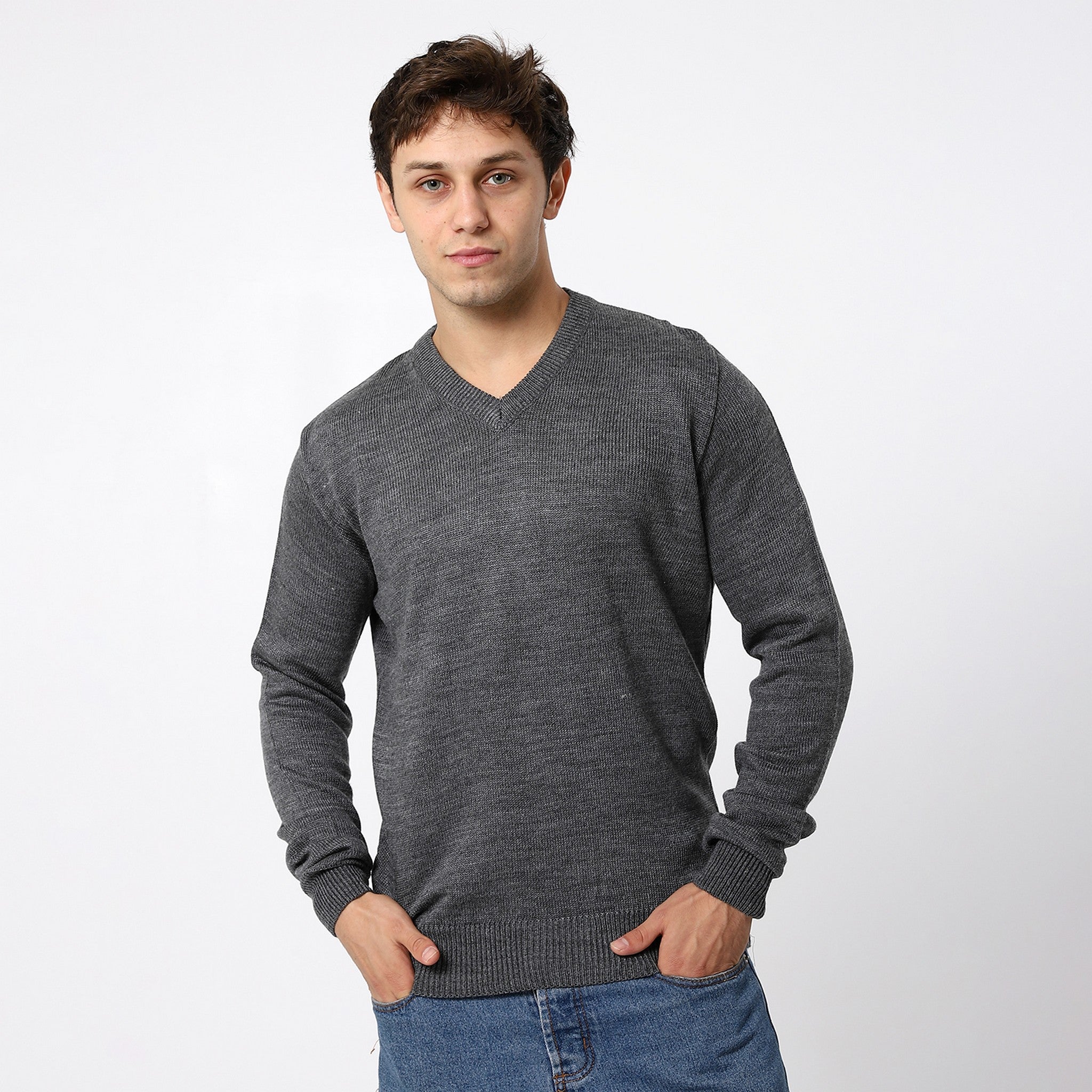 V-Neck Heather Fossil Grey Pullover