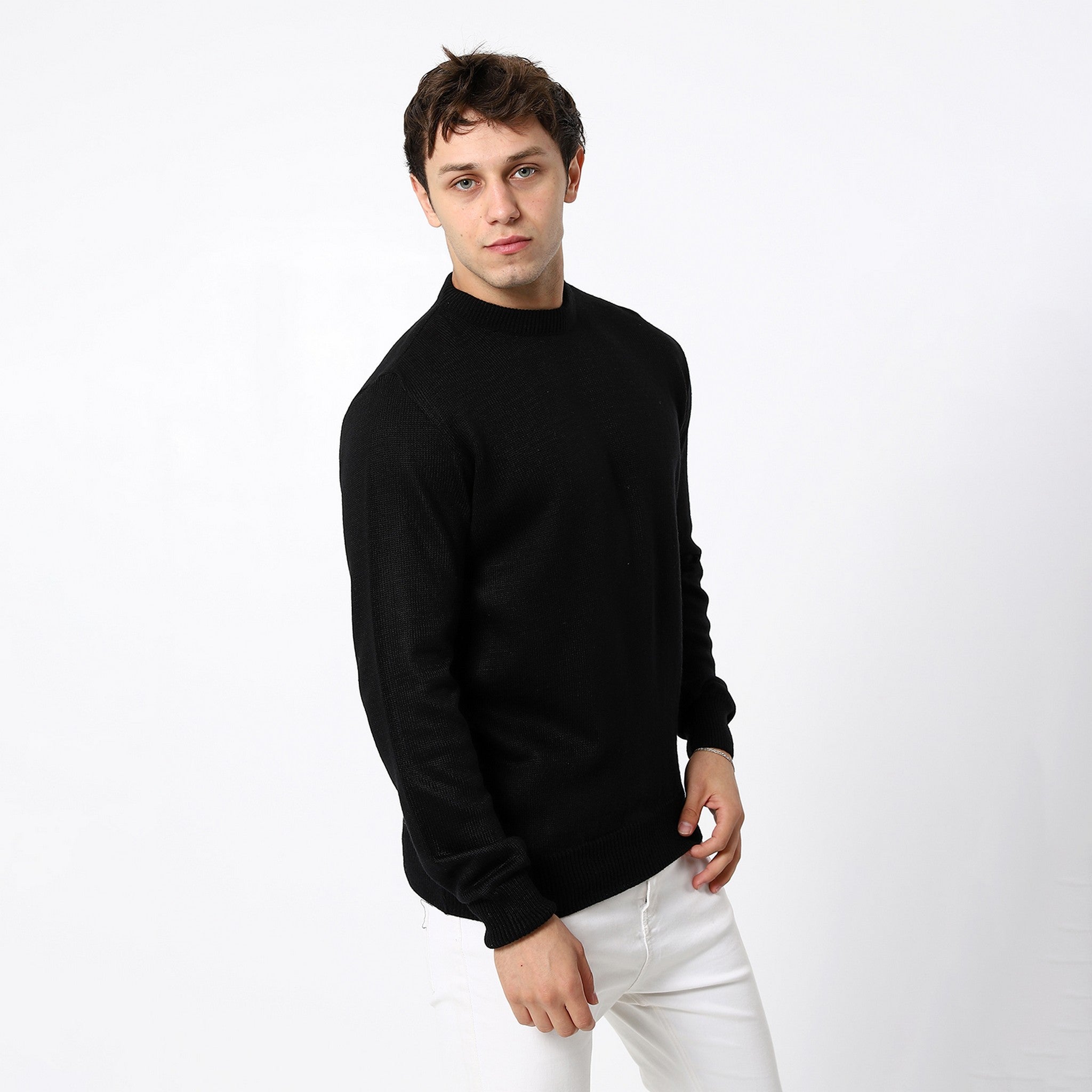 Black Plain Crew Basic Pullover