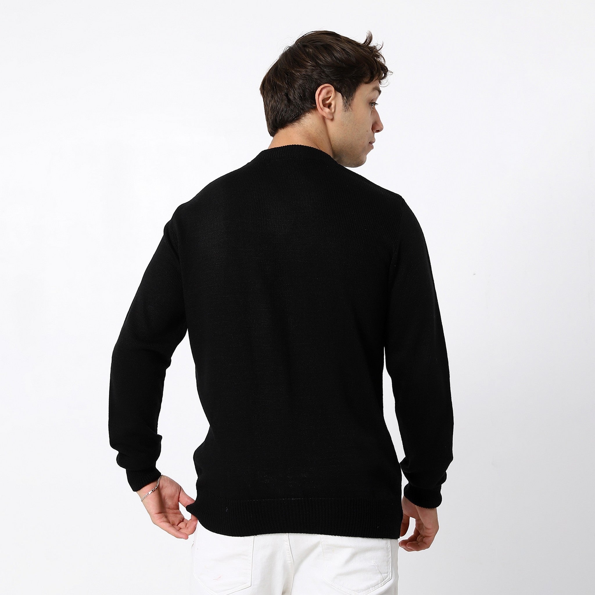 Black Plain Crew Basic Pullover