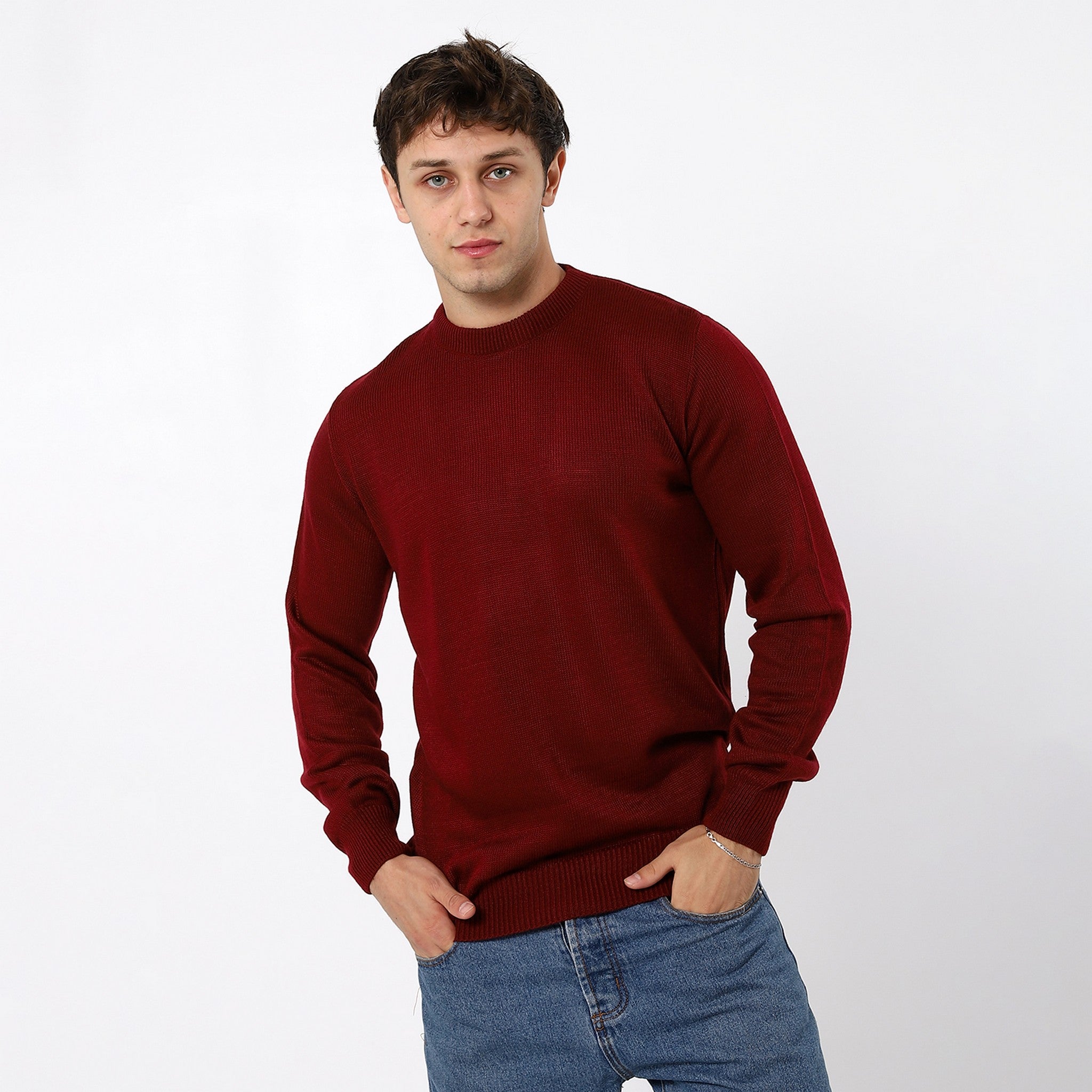 Burnet Maroon Plain Crew Basic Pullover