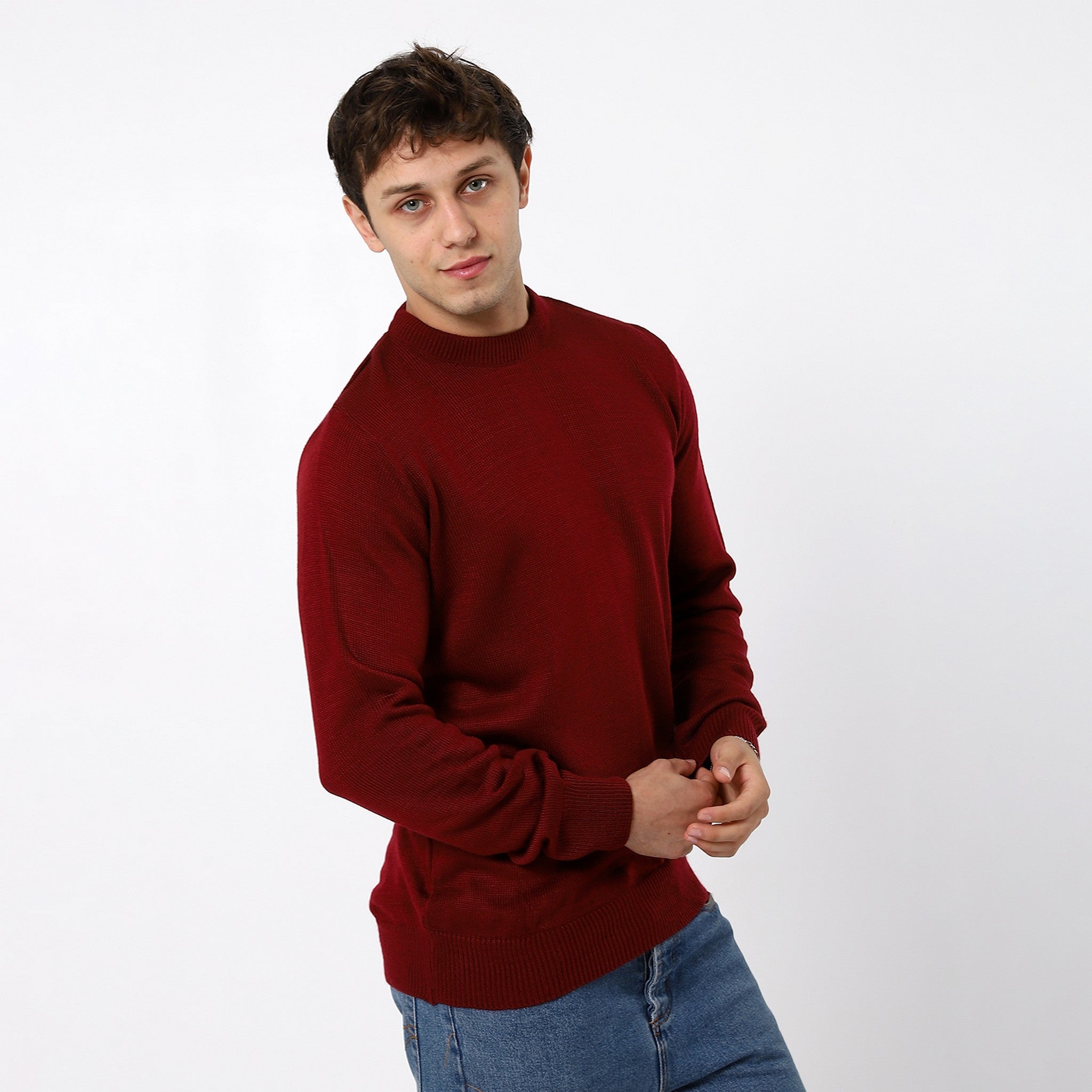 Burnet Maroon Plain Crew Basic Pullover