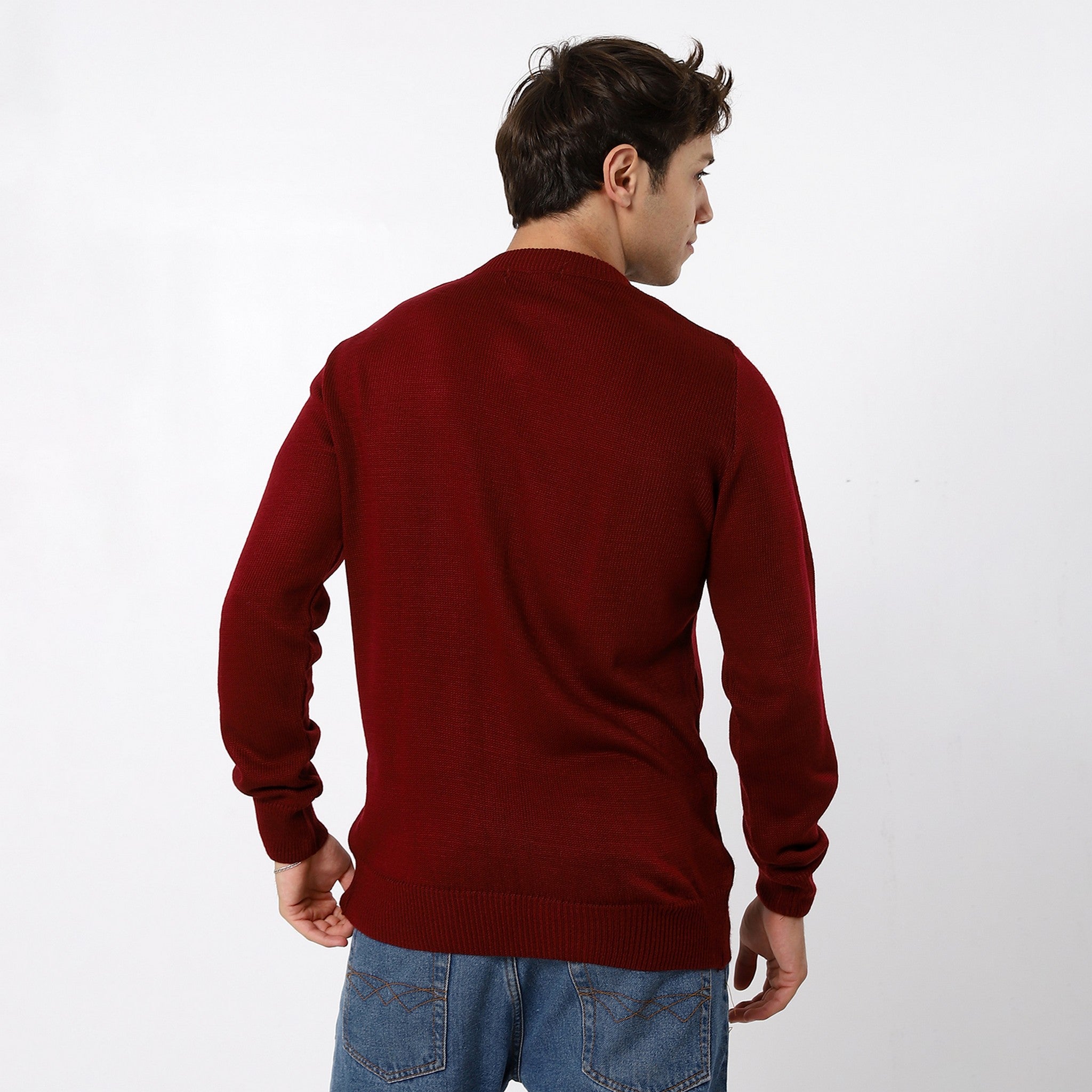 Burnet Maroon Plain Crew Basic Pullover