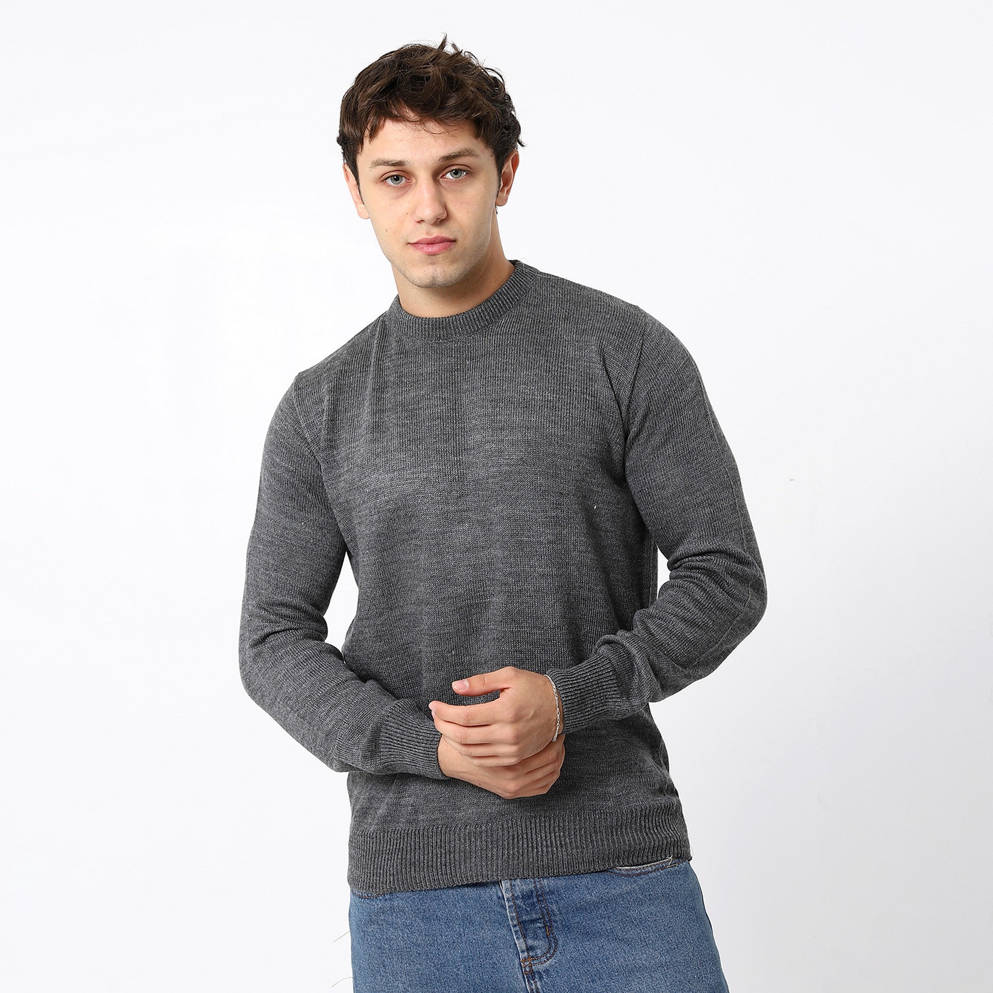 Fossil Grey Plain Crew Basic Pullover