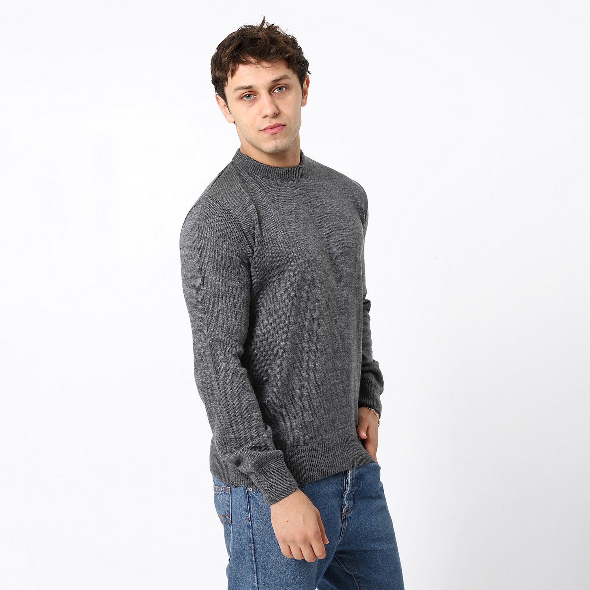 Fossil Grey Plain Crew Basic Pullover