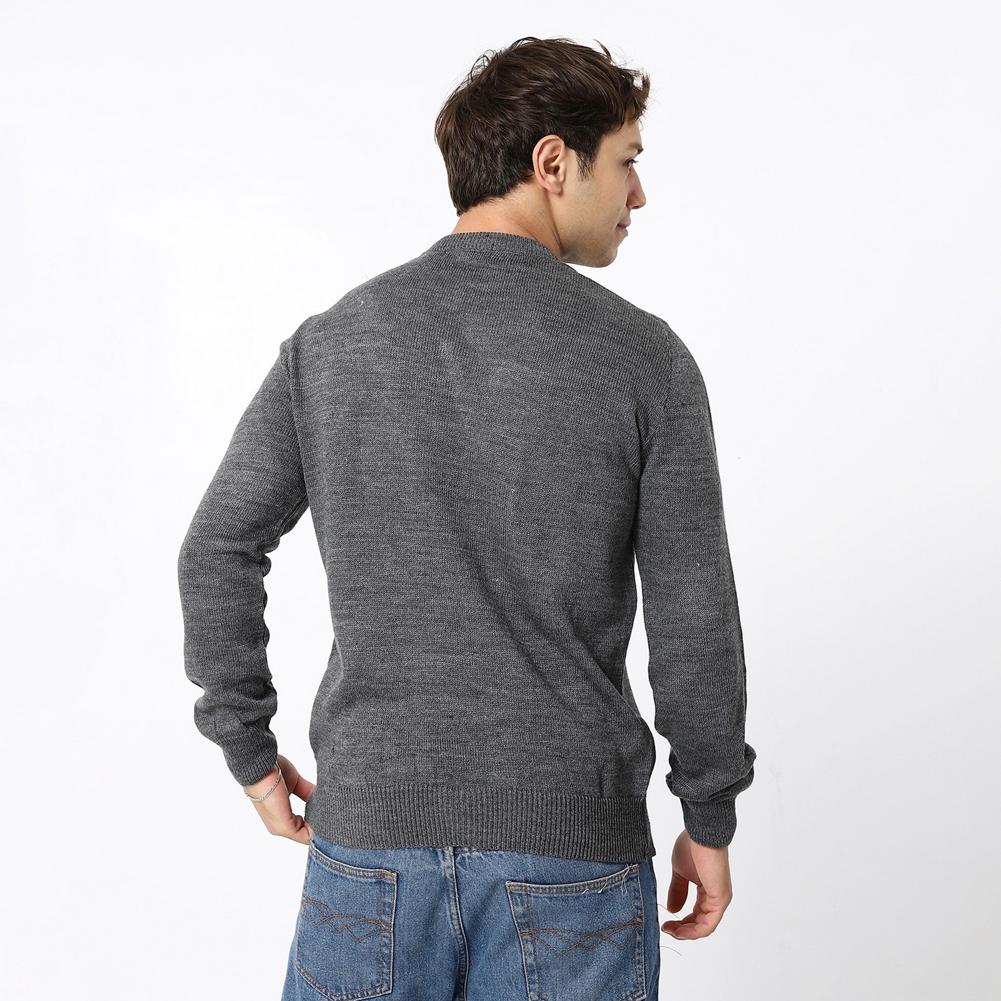 Fossil Grey Plain Crew Basic Pullover