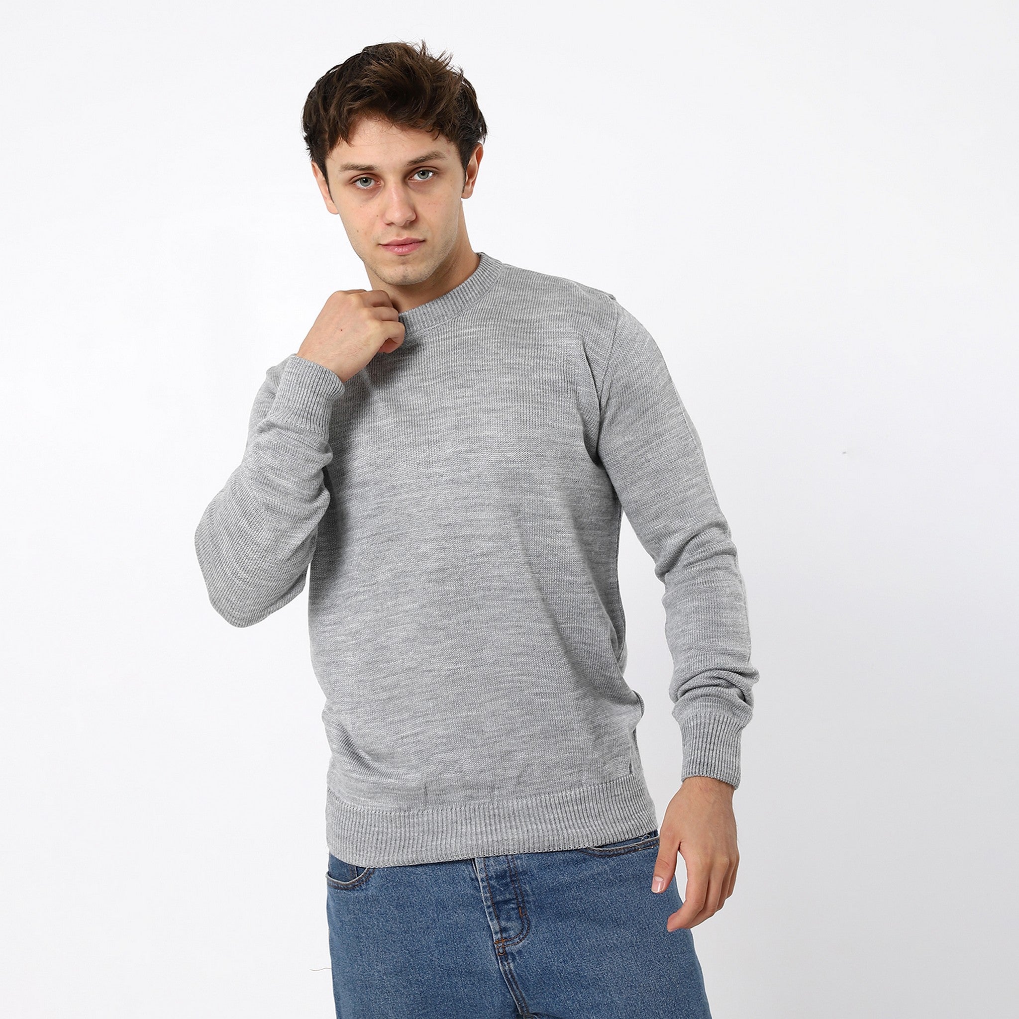 Coin Grey Plain Crew Basic Pullover