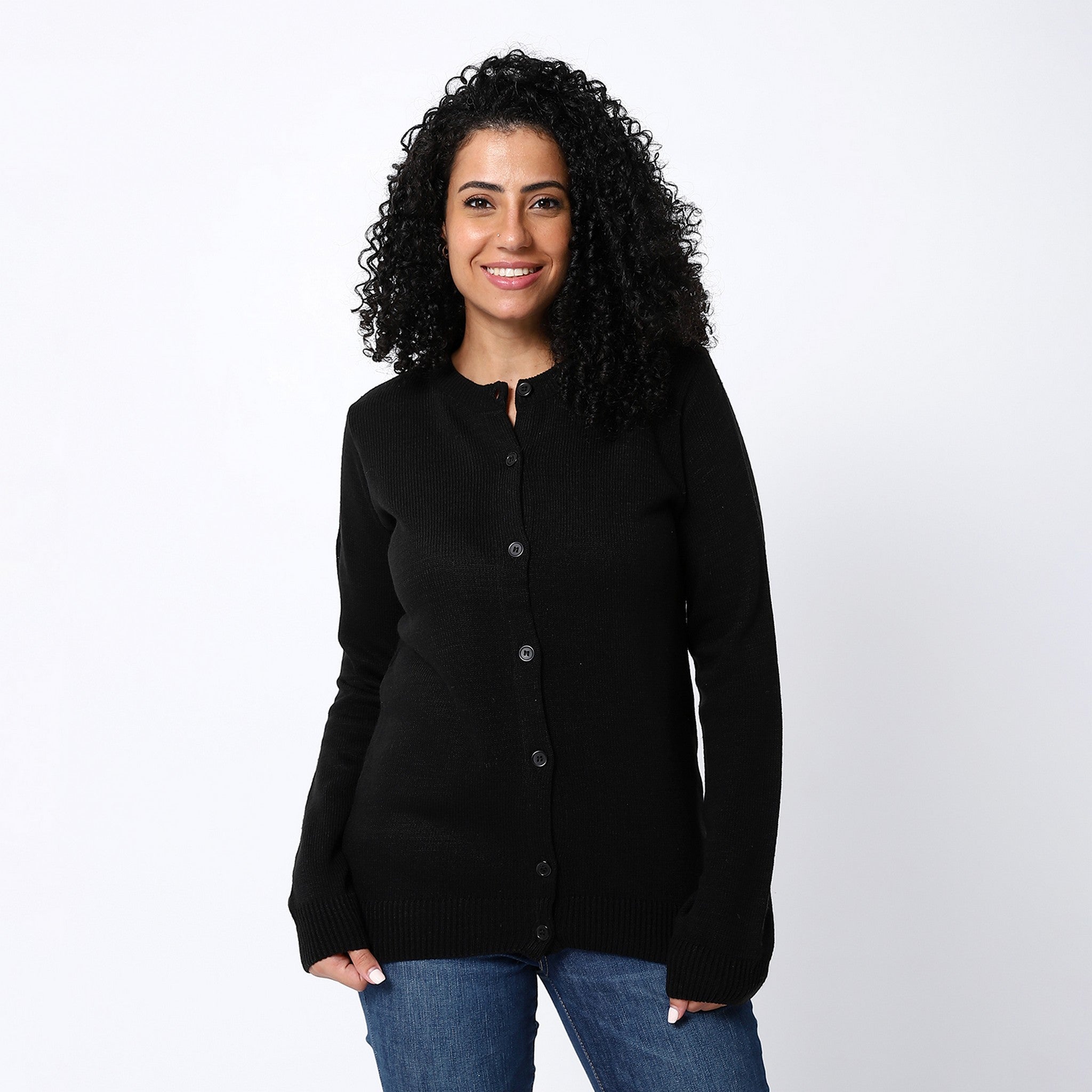 Black Ribbed Plain Cardigan