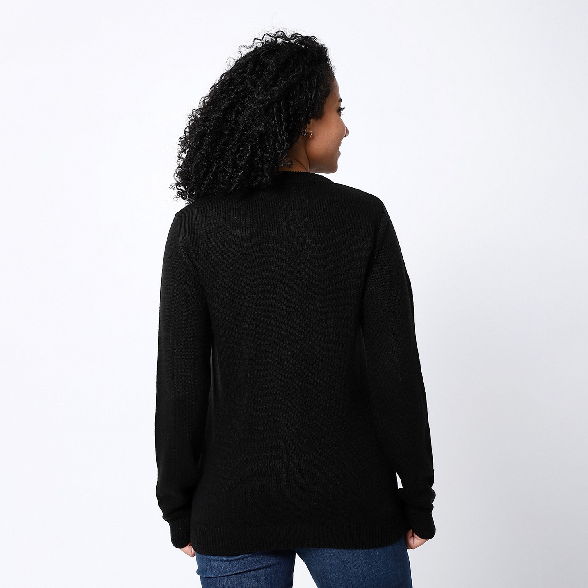 Black Ribbed Plain Cardigan