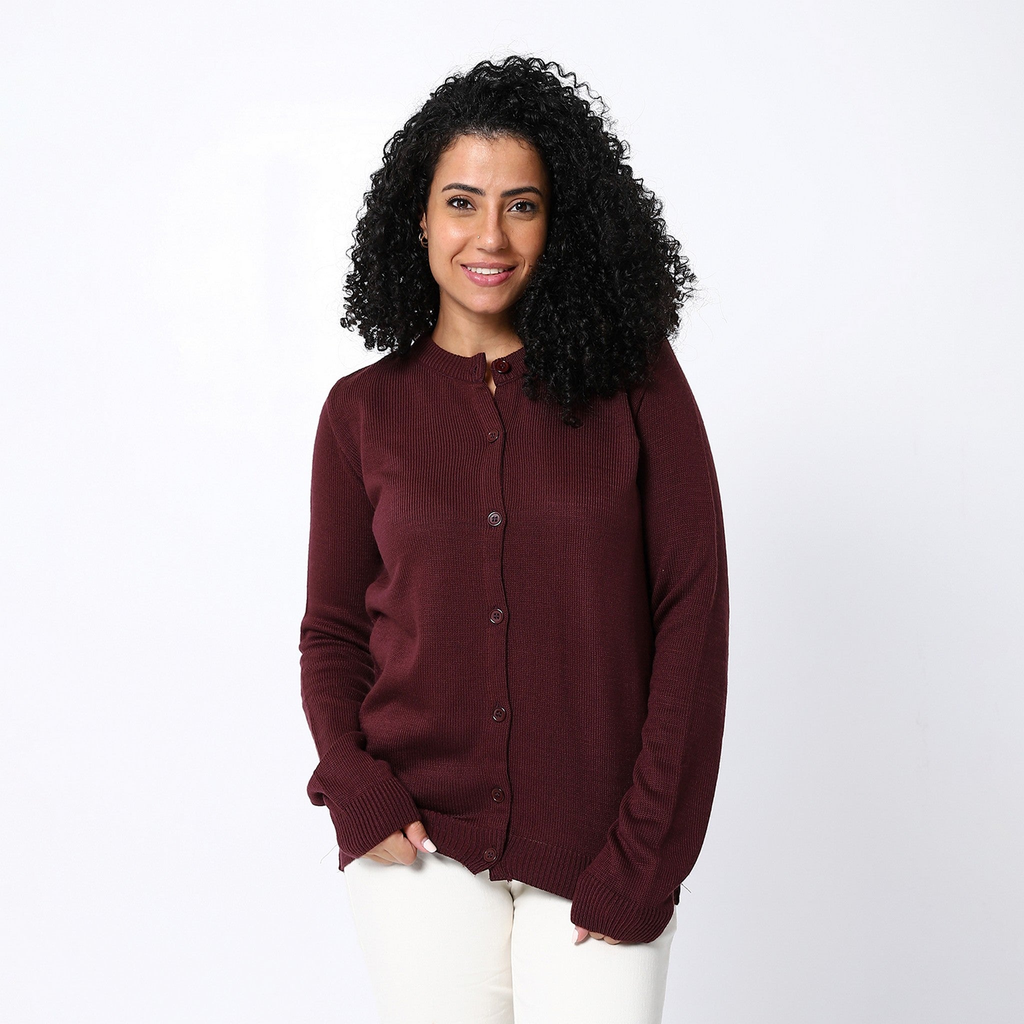 Burnet Red Ribbed Plain Cardigan