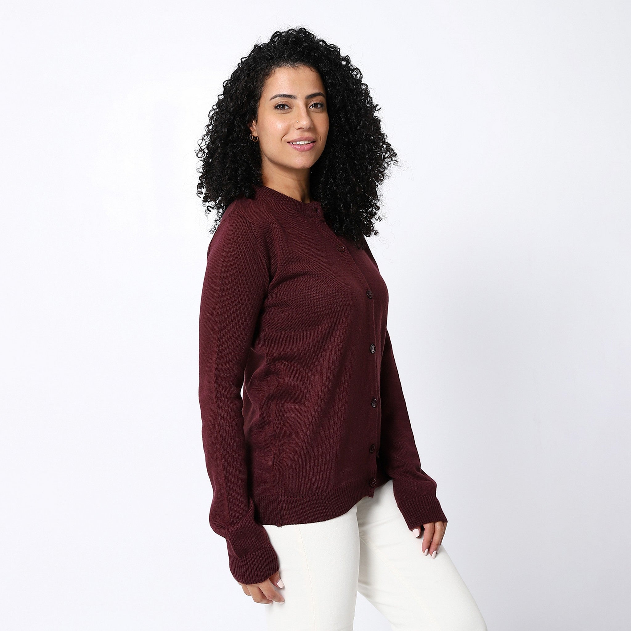 Burnet Red Ribbed Plain Cardigan