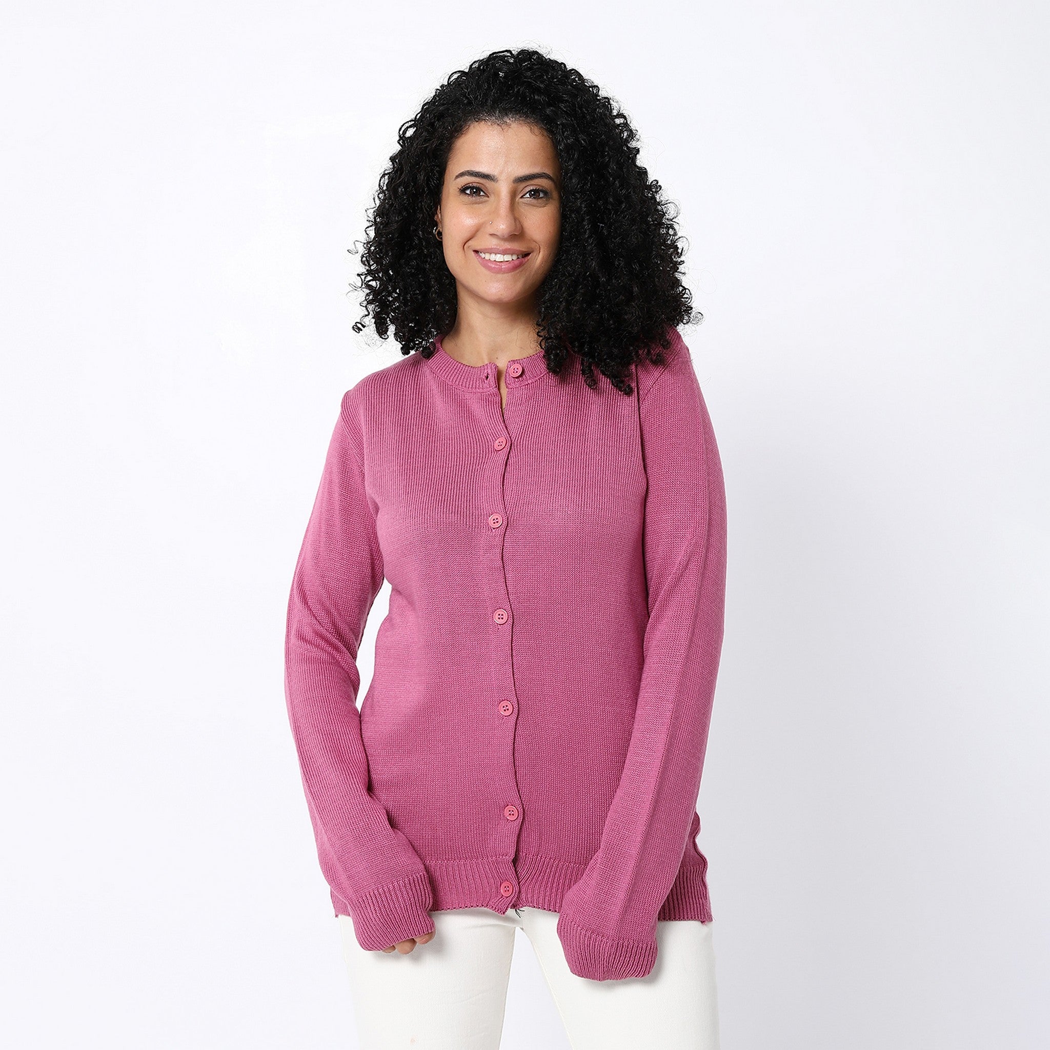 Dusty Rose Ribbed Plain Cardigan