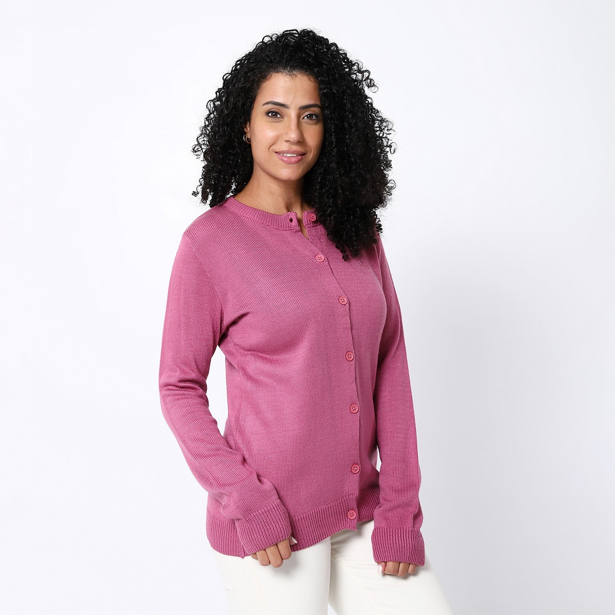 Dusty Rose Ribbed Plain Cardigan