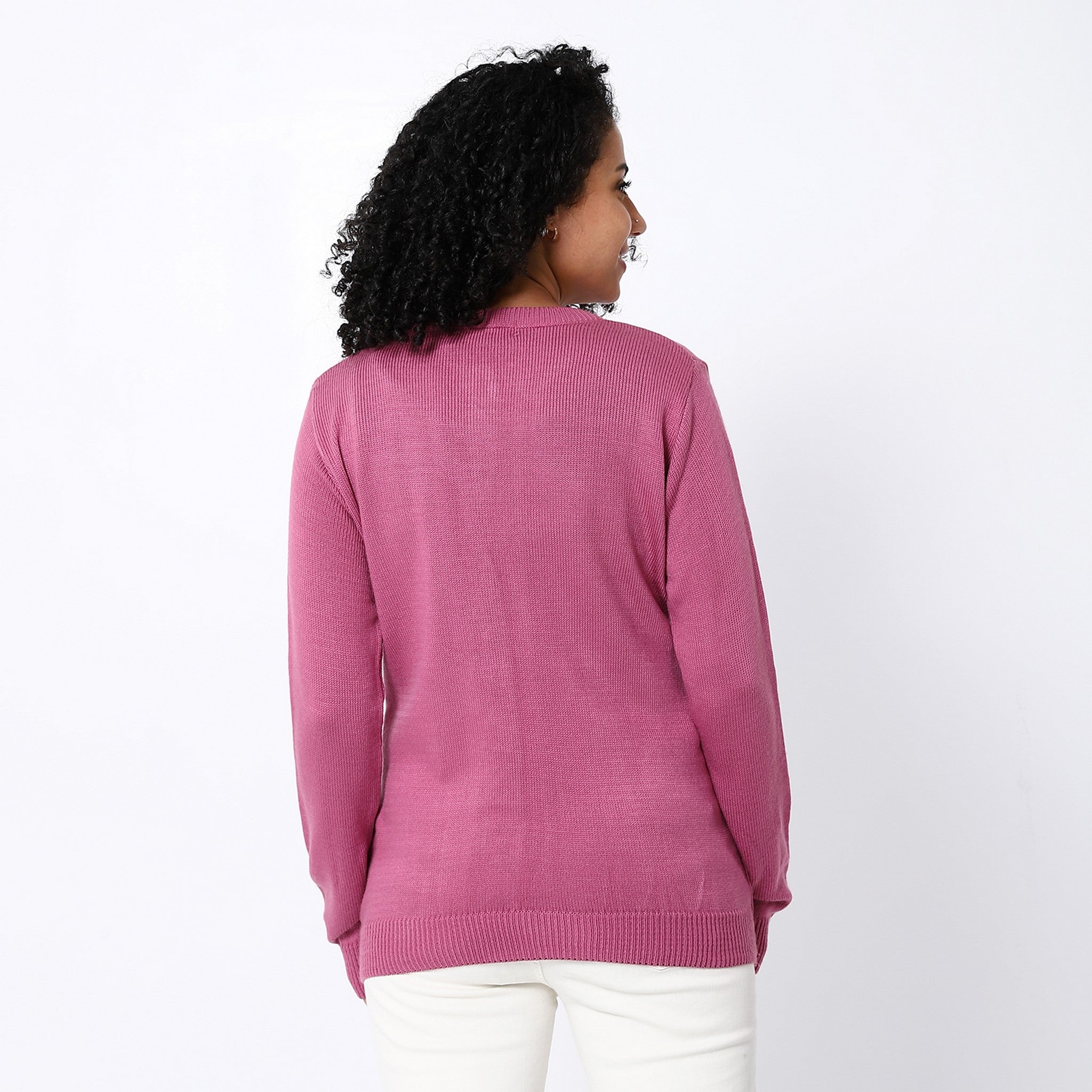 Dusty Rose Ribbed Plain Cardigan