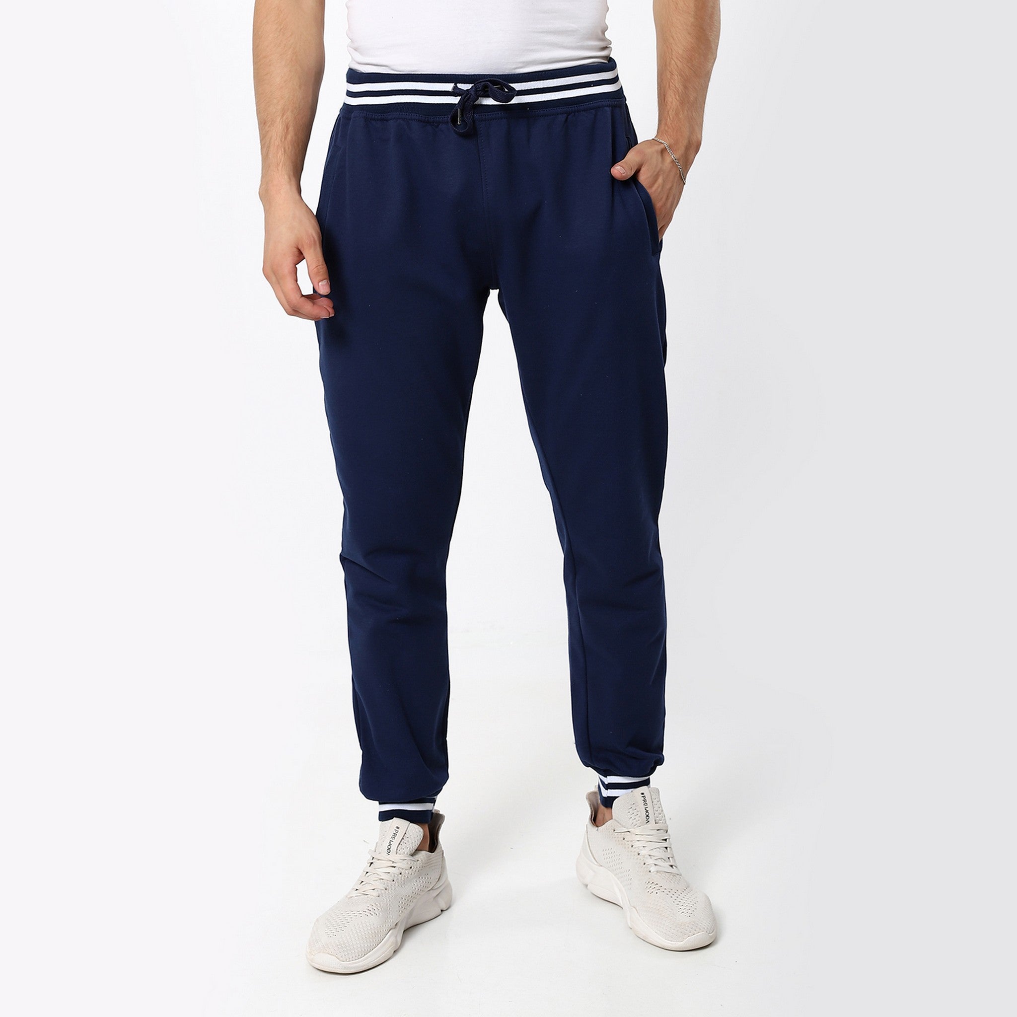 Elastic Navy Blue Track Joggers