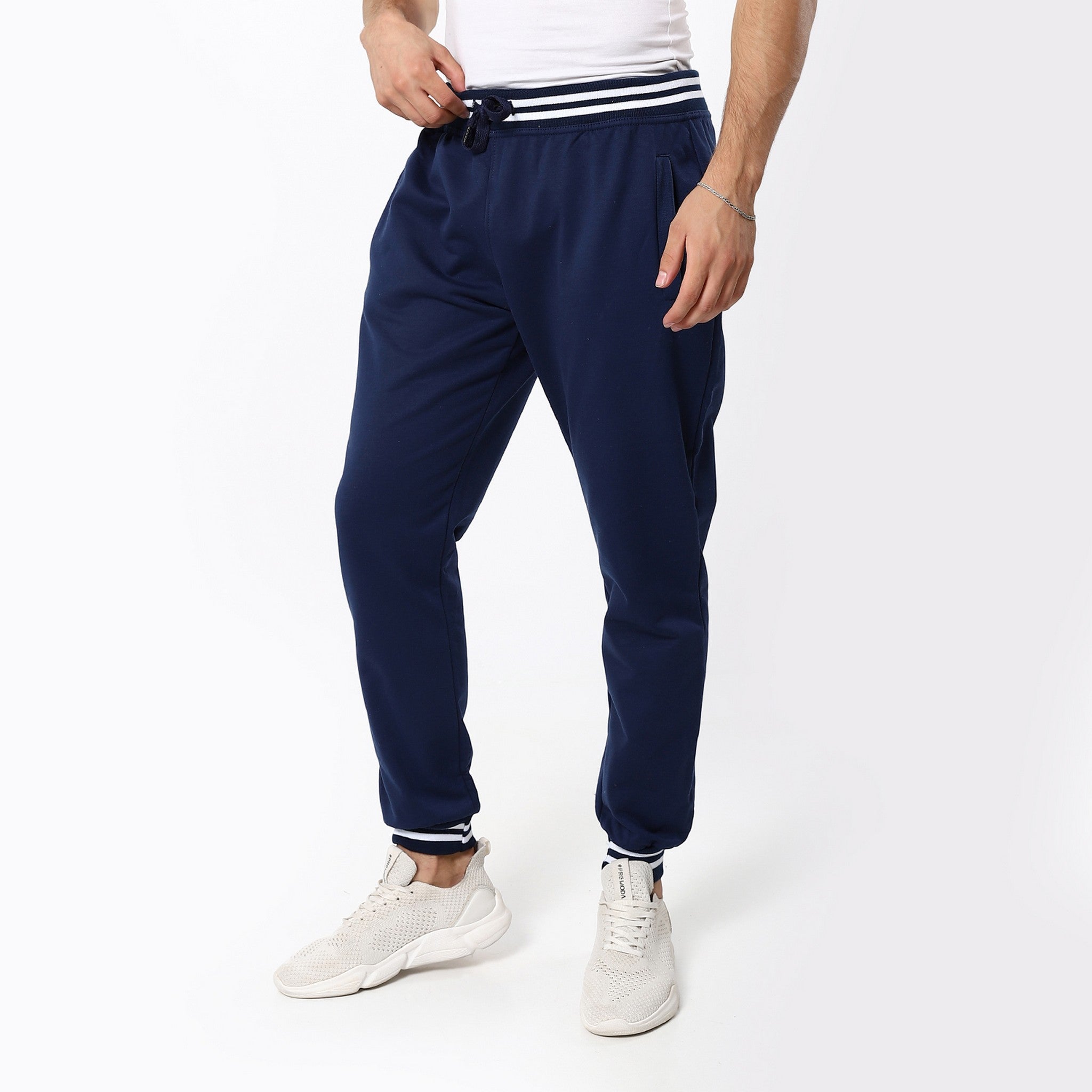 Elastic Navy Blue Track Joggers