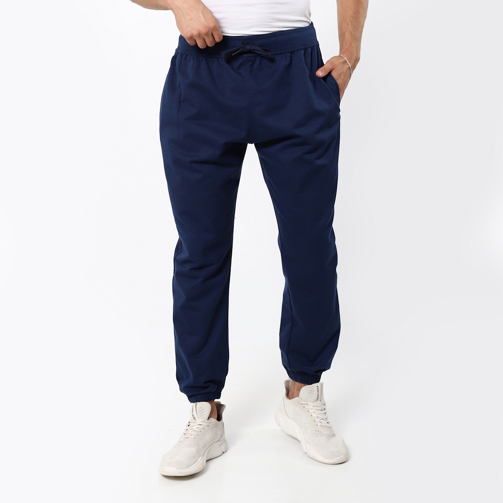 Plain Elastic Comfy Navy Blue Sweatpants