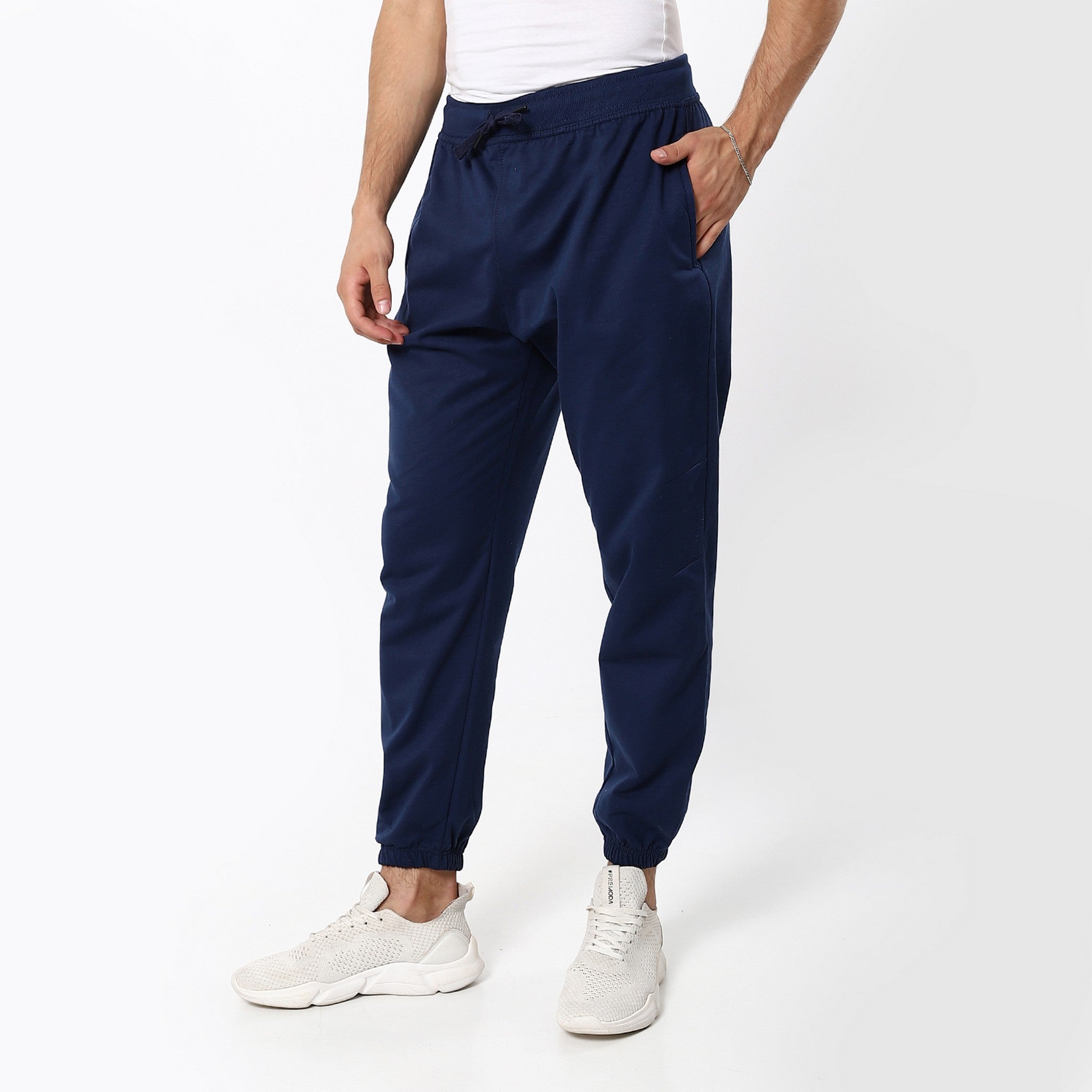 Plain Elastic Comfy Navy Blue Sweatpants