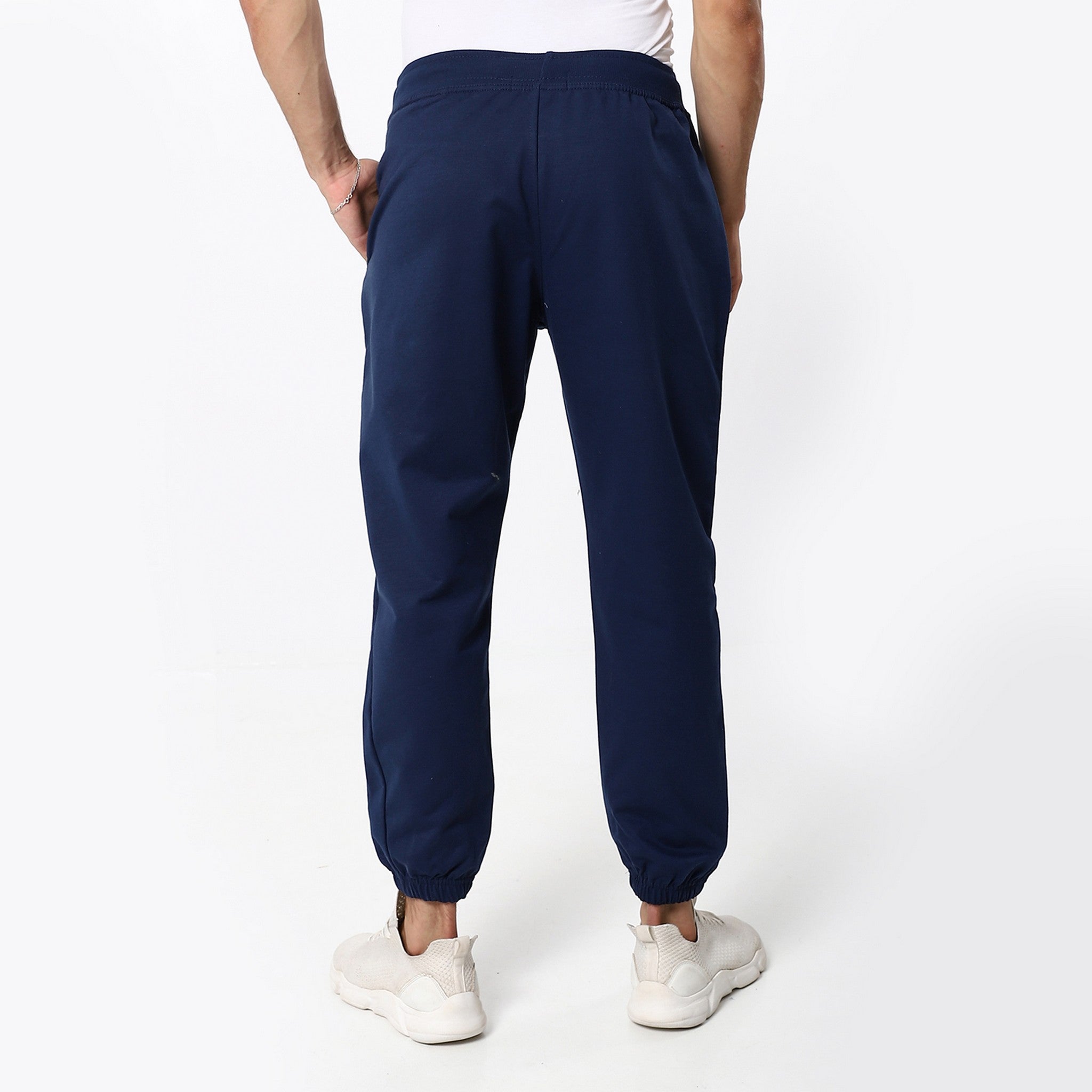 Plain Elastic Comfy Navy Blue Sweatpants