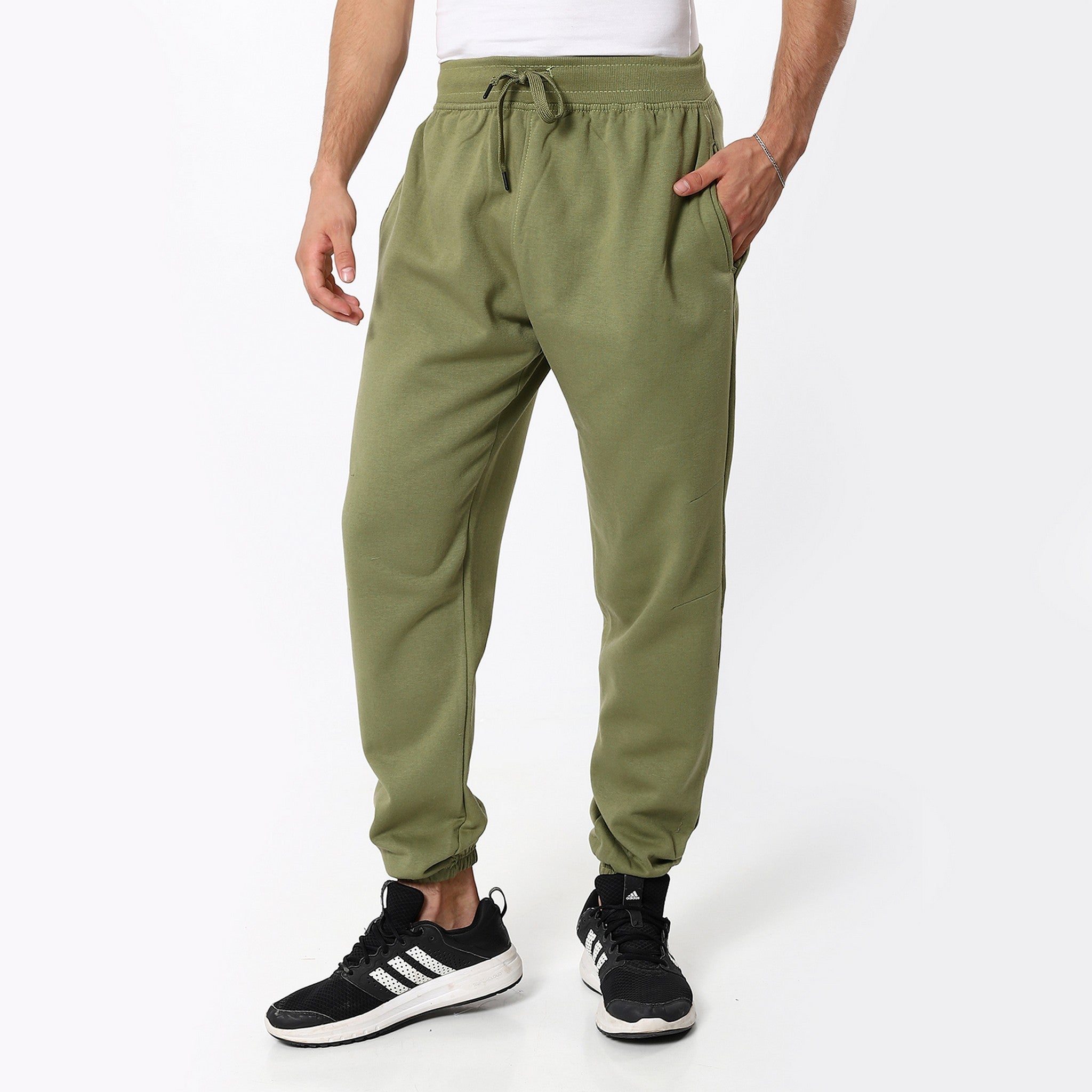 Plain Elastic Comfy Olive Sweatpants