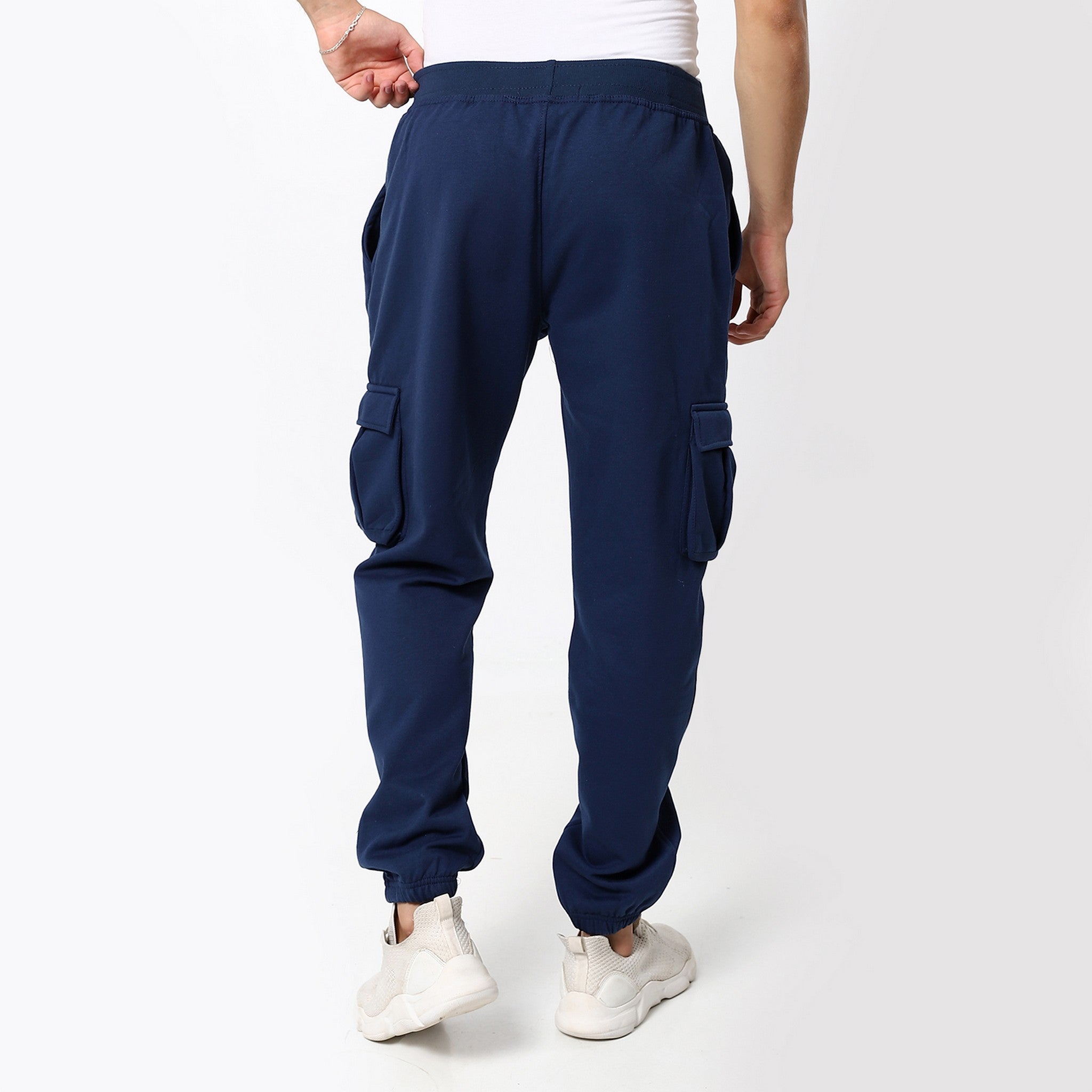 Elastic Navy Blue Plain Cargo Pants